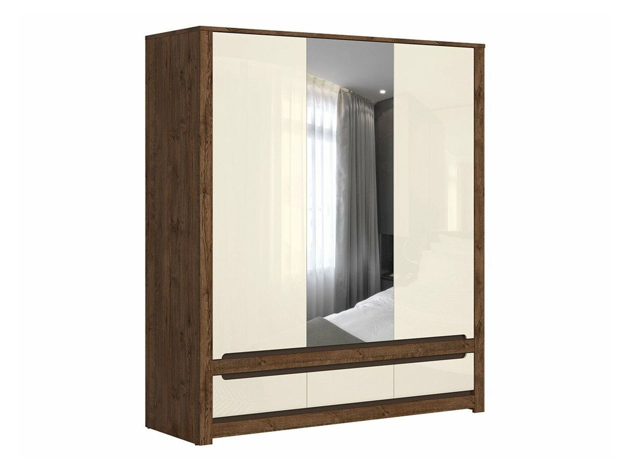 Vaatekaappi Ophevaru 114 (Kiiltävän kerma + April tammi)