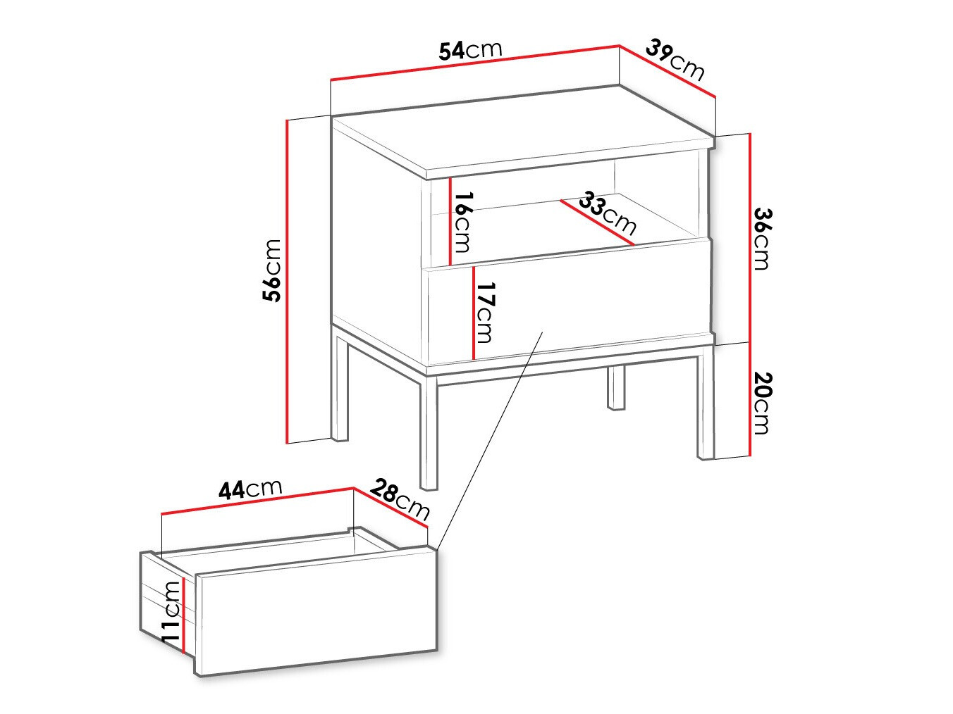 Yöpöytä Manal (Musta + Wotan tammi)