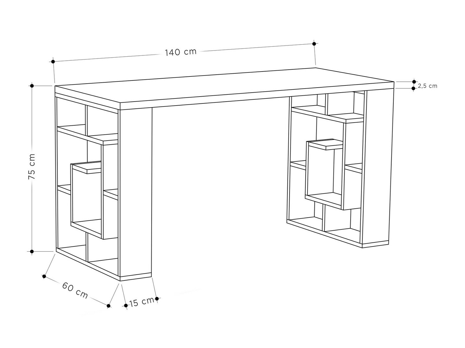 Työpöytä Kailua 813 (Valkoinen + Tumma tammi)