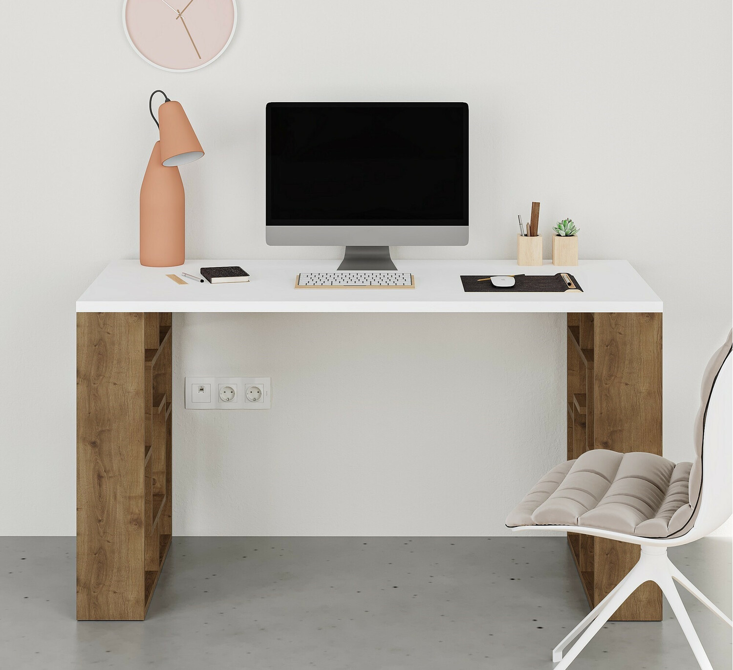 Työpöytä Kailua 813 (Valkoinen + Tumma tammi)