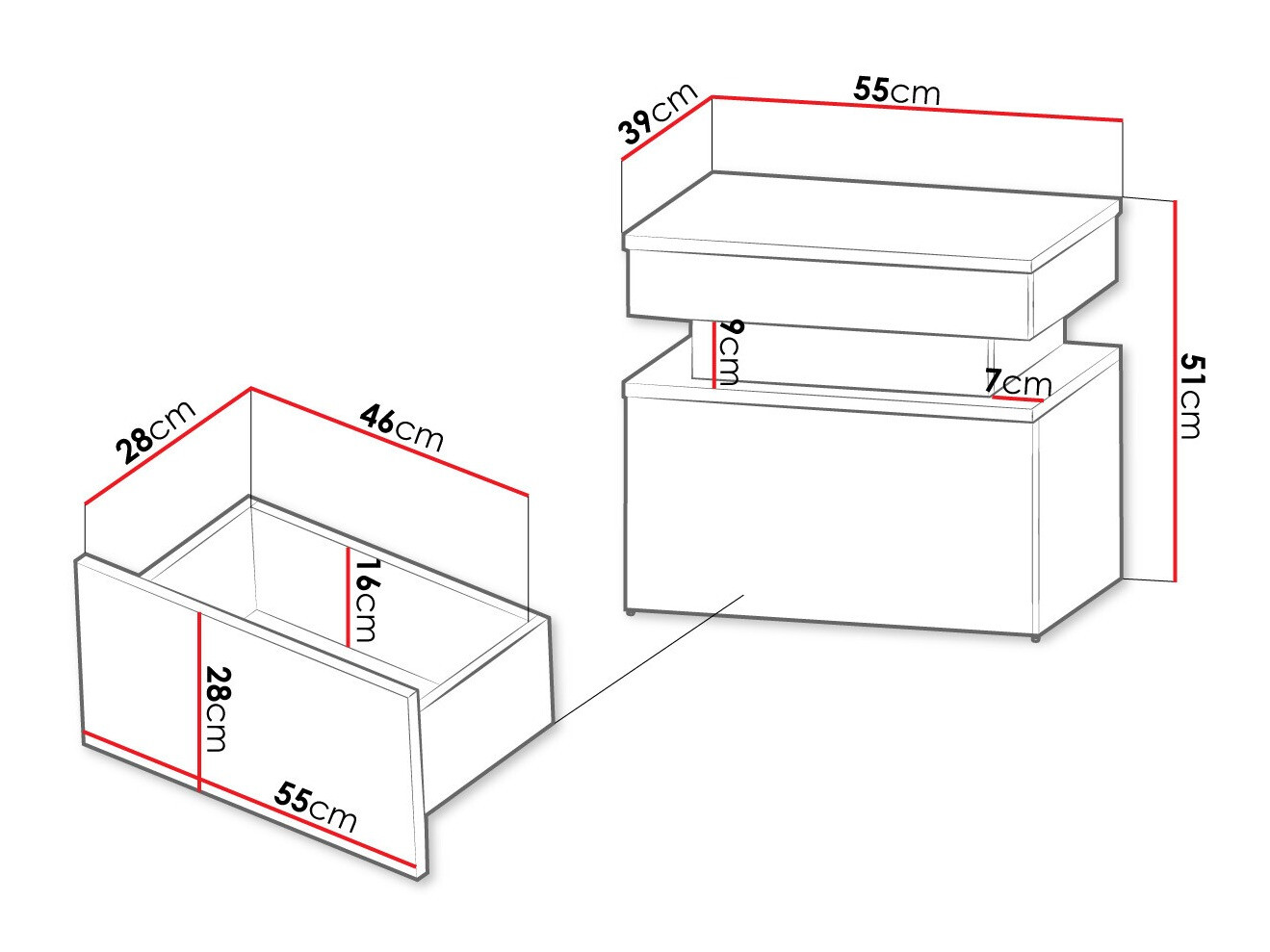 Yöpöytä Monfero (Musta + Kiiltävä musta)