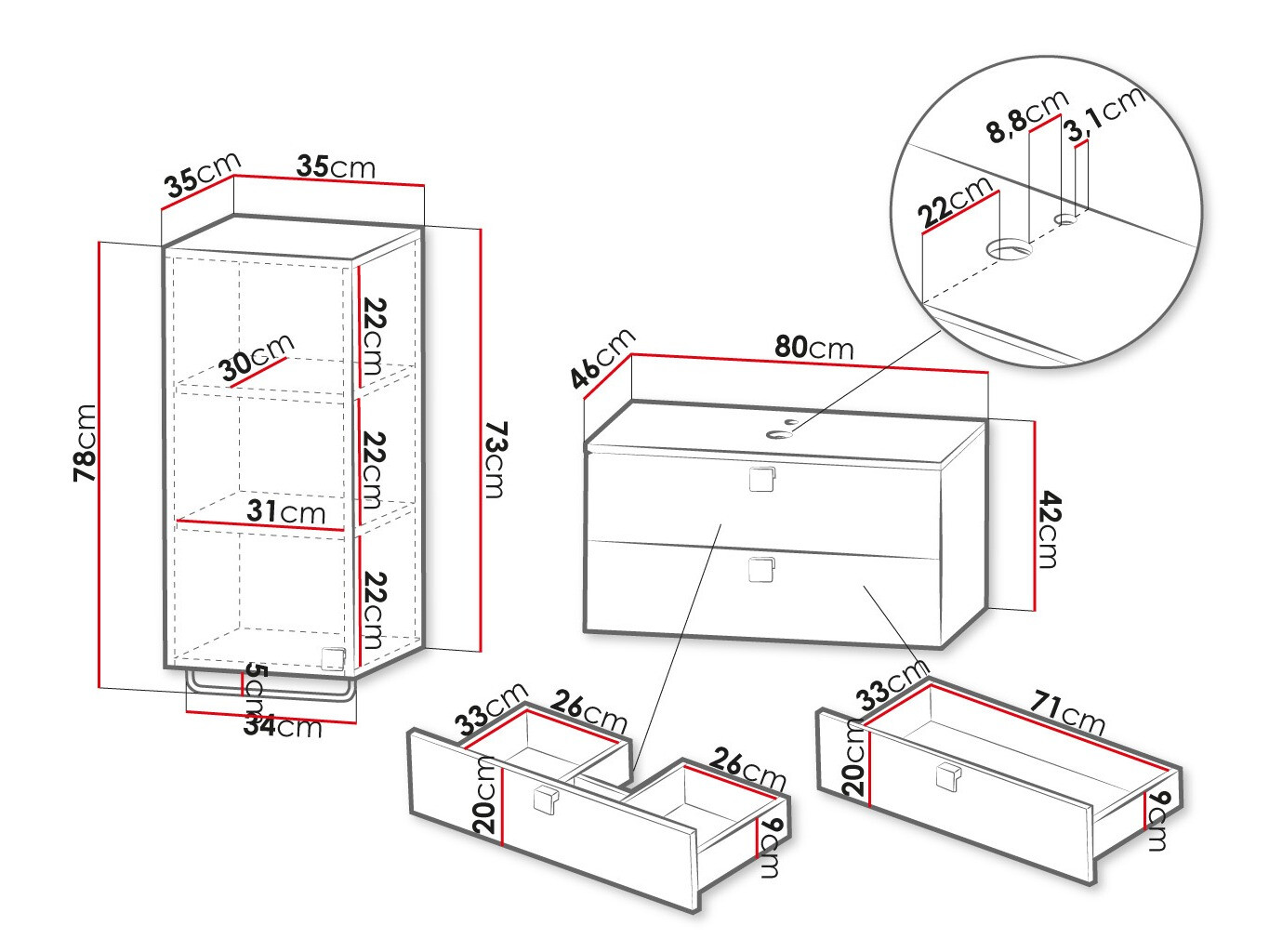 Kylpyhuonesetti Panium I (Valkoinen)