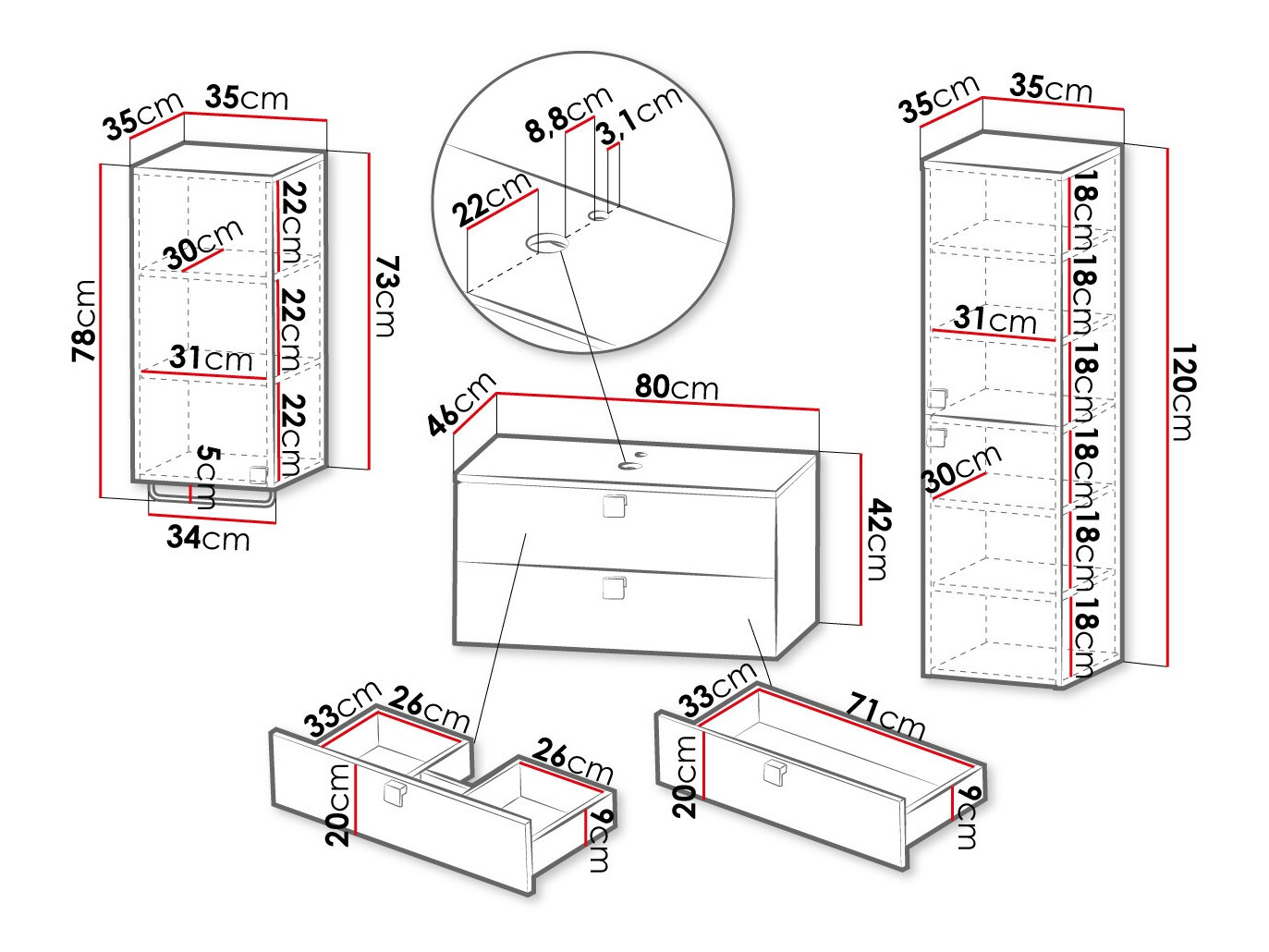 Kylpyhuonesetti Panium II (Valkoinen)