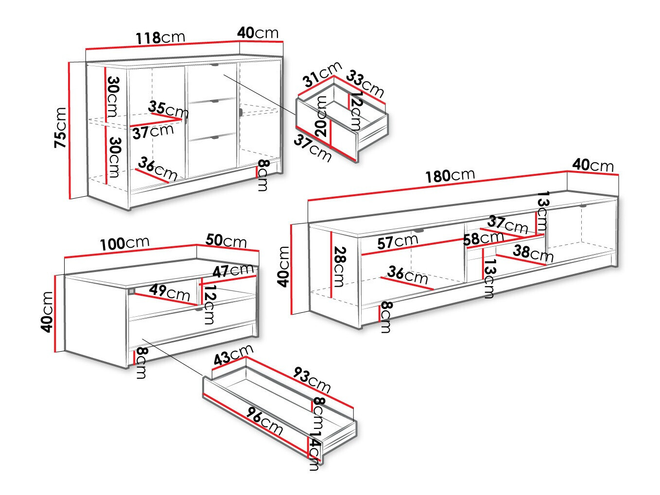 Olohuonesetti Comfivo Papilio I (Valkoinen)