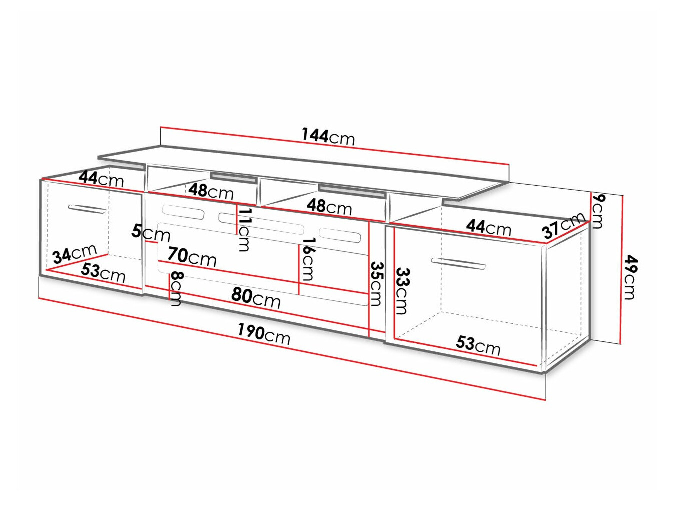 TV-taso Numerus (Musta + Kiiltävä musta)