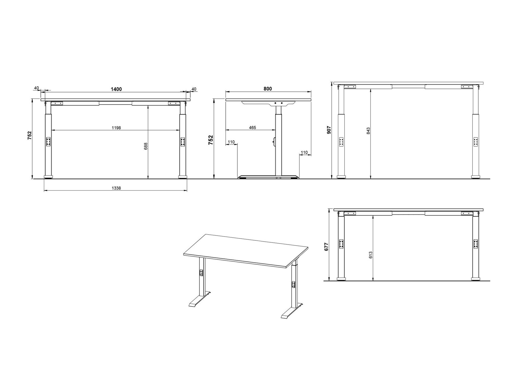Työpöytä Sacramento 419 (Valkoinen + Musta)