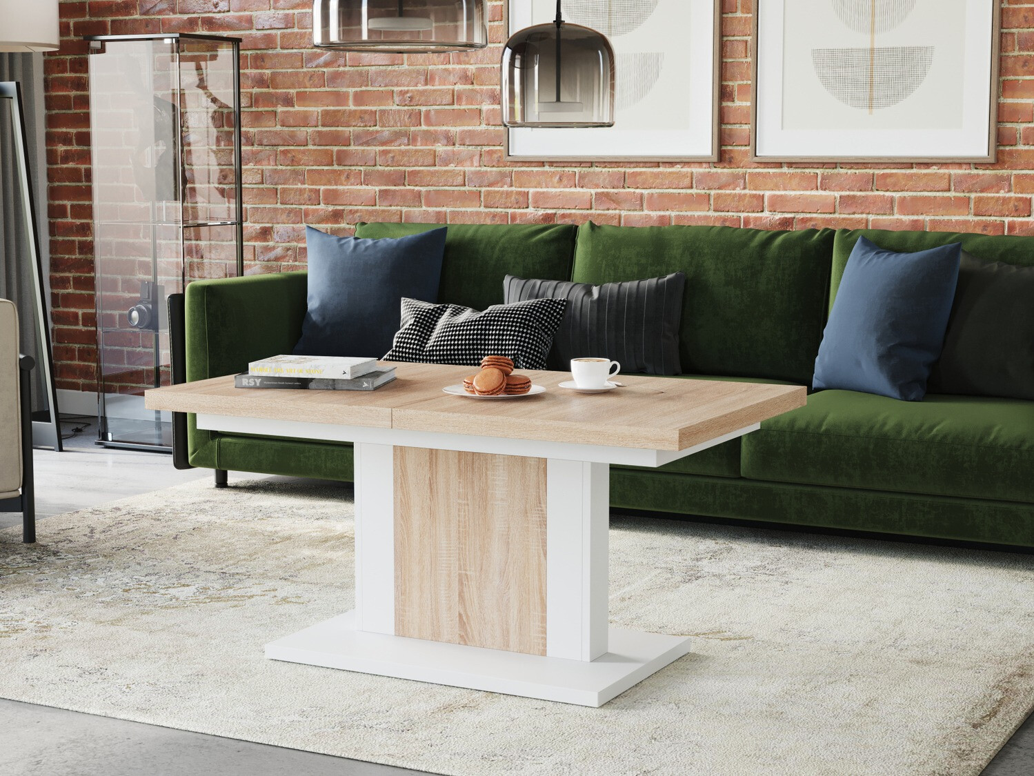 Muunnettava sohvapöytä Glendale 103 (Sonoma-tammi + Valkoinen)