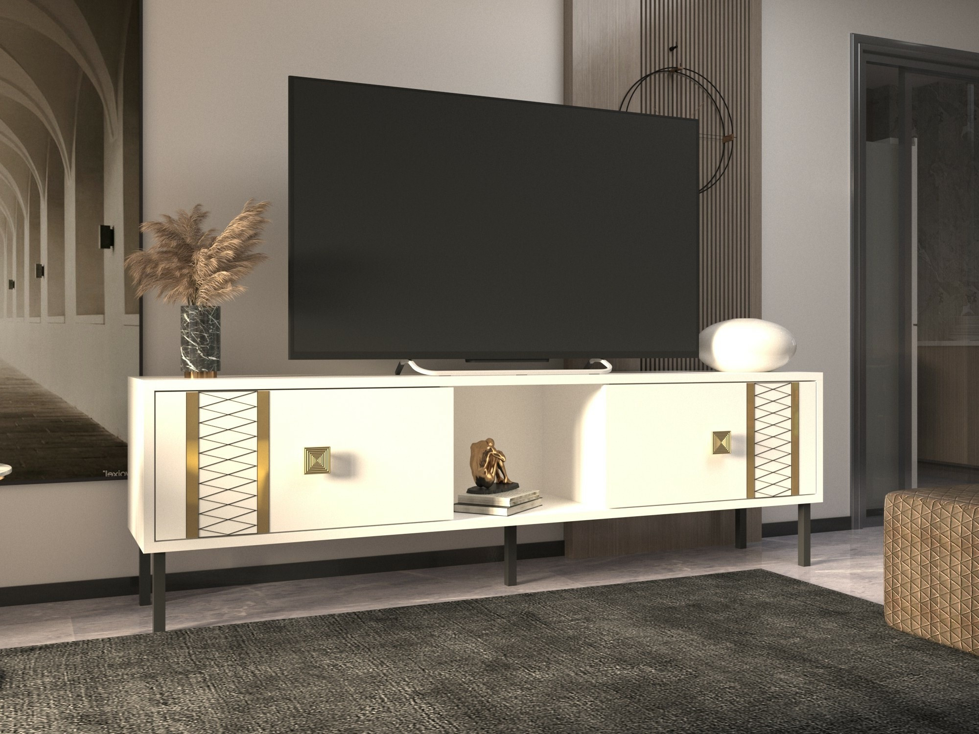 TV-taso Dunliru 103 (Valkoinen + Kultainen)