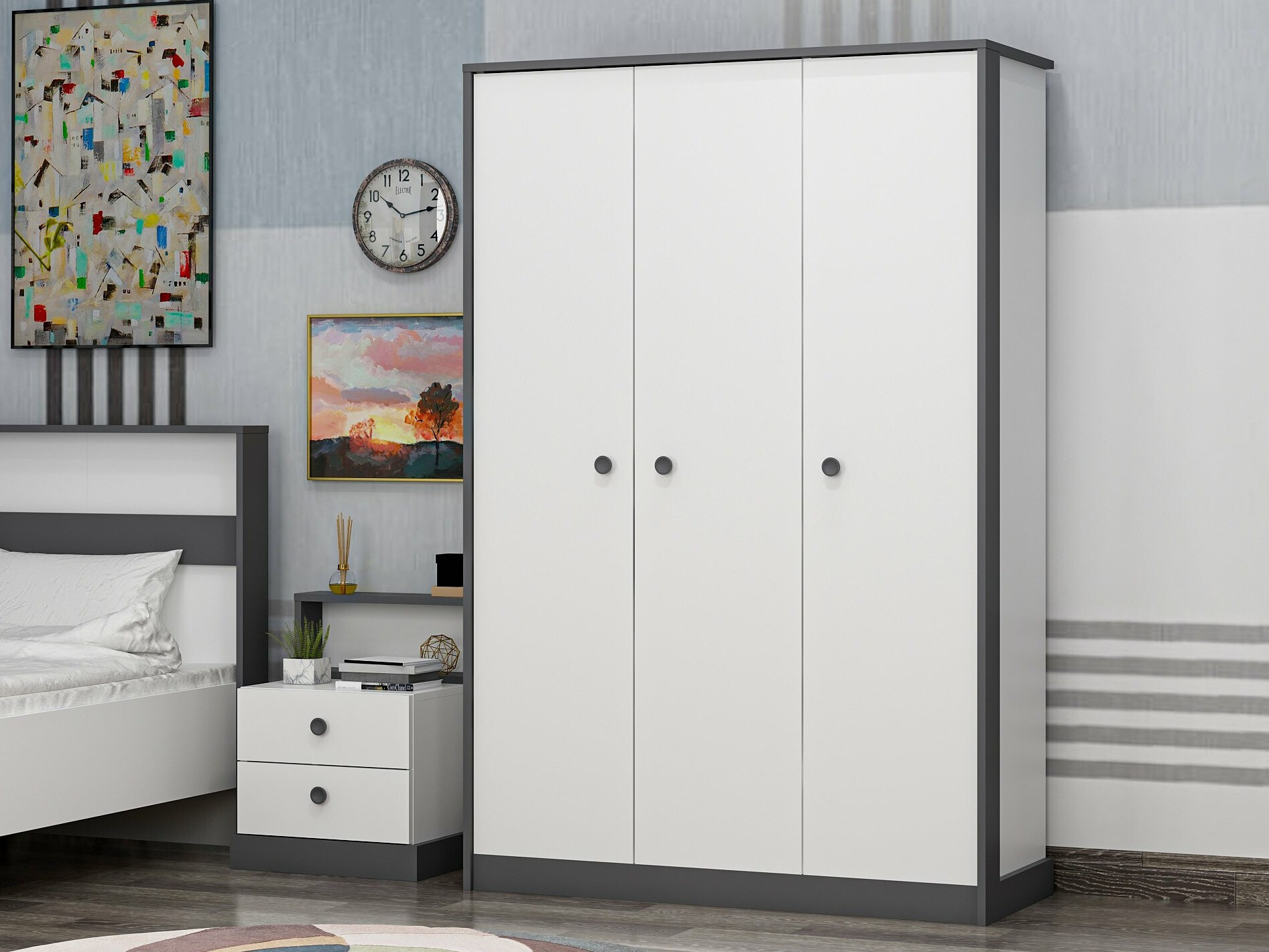 Vaatekaappi Marelbe 101 (Valkoinen + Antrasiitti)
