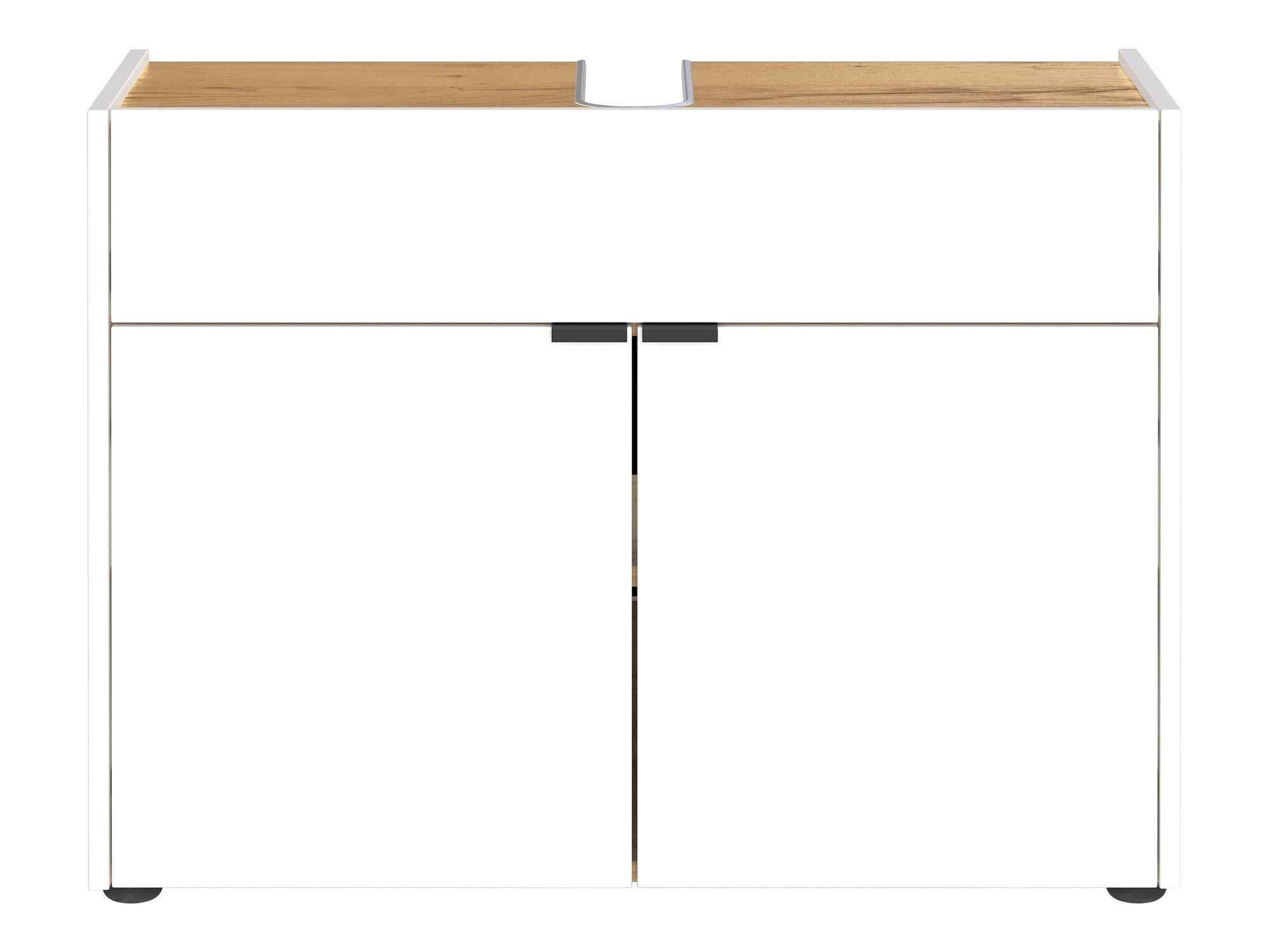 Pystymallinen kylpyhuoneen allaskaappi Ventei 100 (Valkoinen + Navarra tammi)