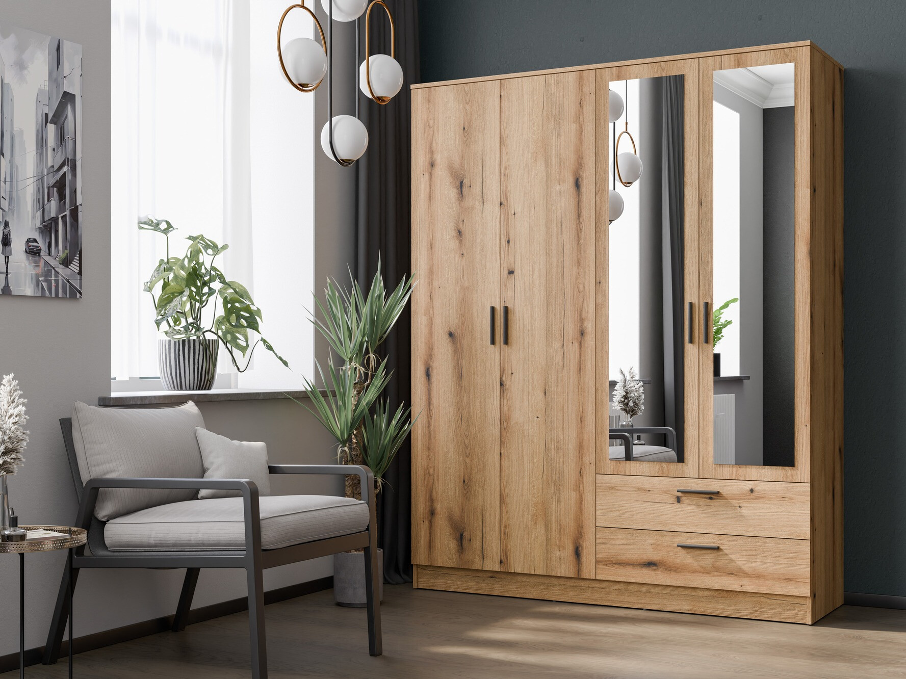 Vaatekaappi Orlando 223 (Vaalea tammi)