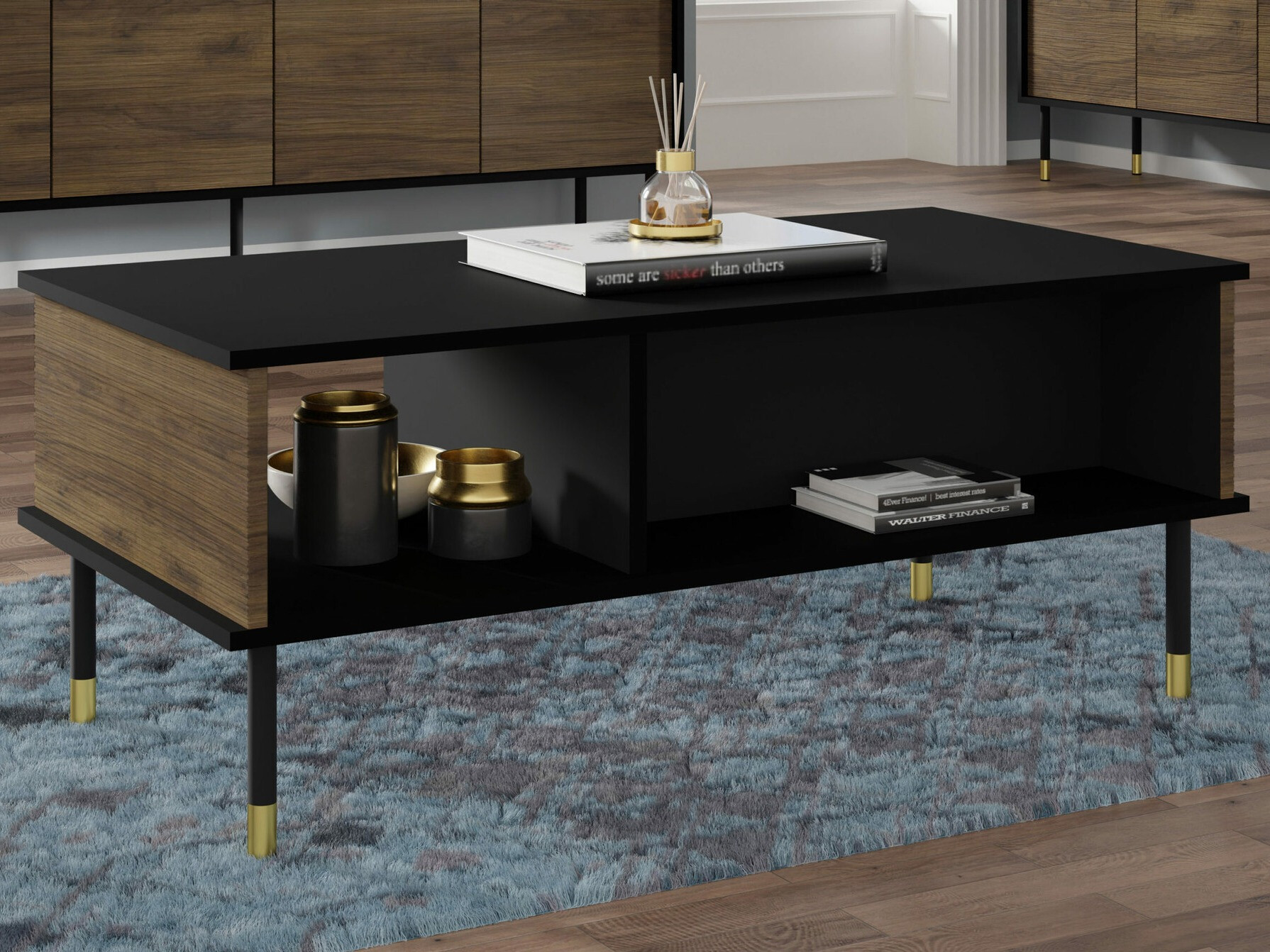 Sohvapöytä Romtole 102 (Musta + Tumma tammi)