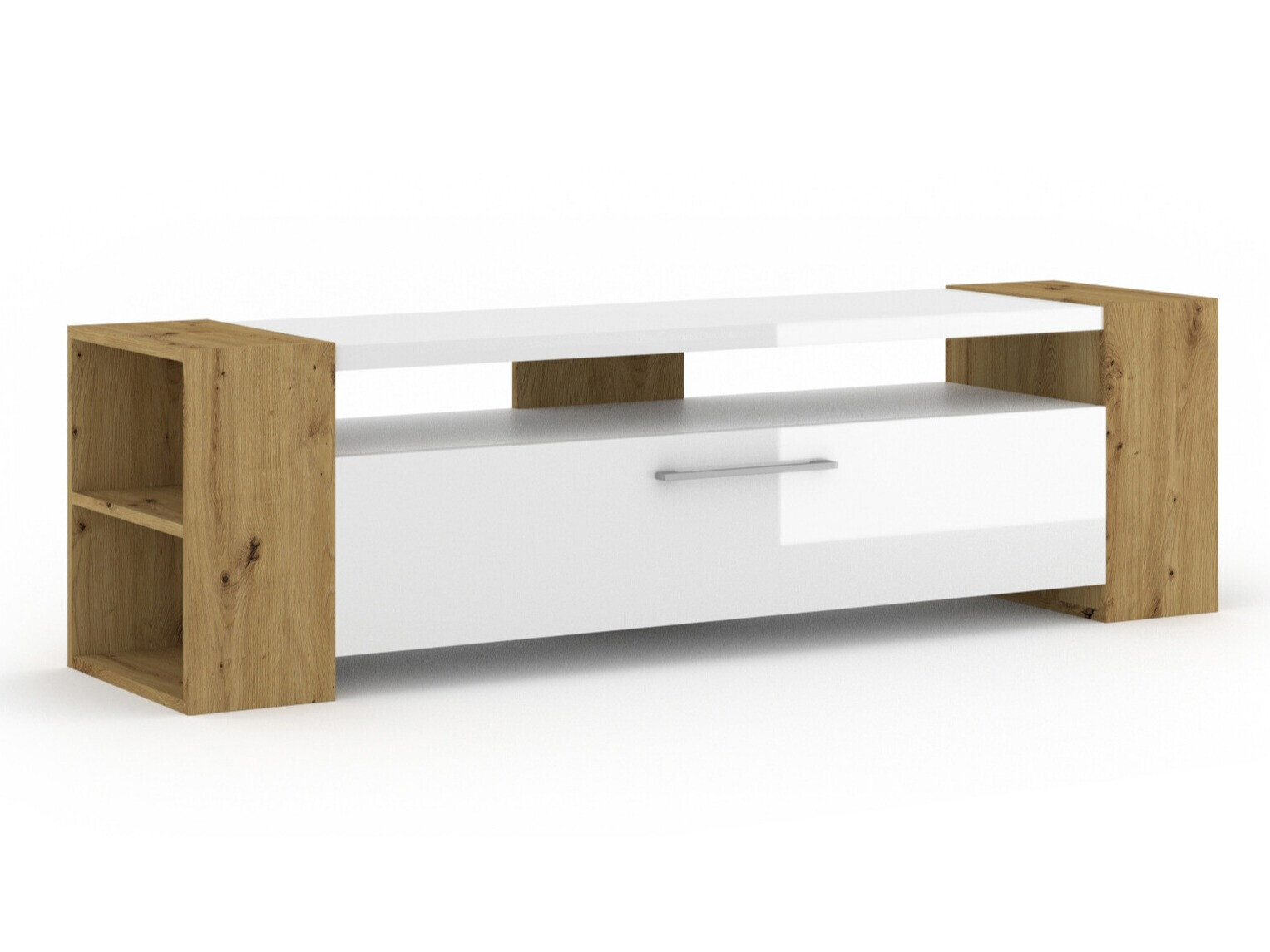 TV-taso Buffalo 150 (Artisaanitammi + Kiiltävä valkoinen)