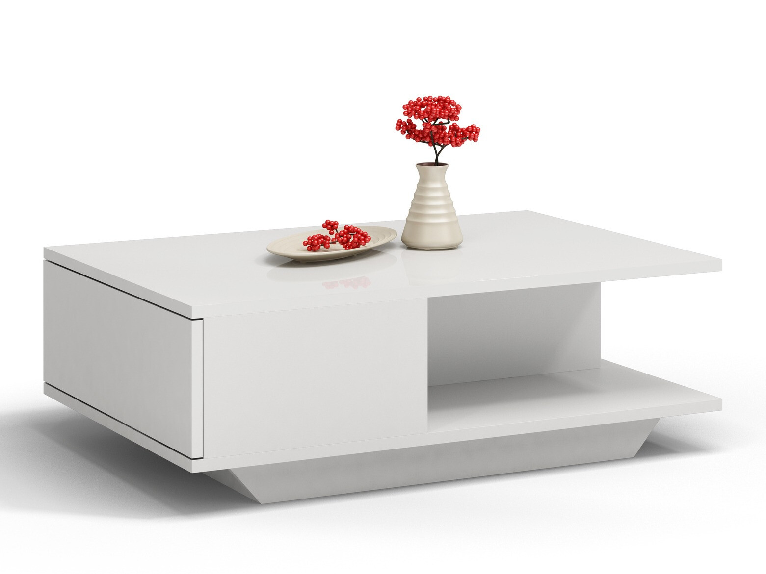 Sohvapöytä Mandeville 205 (Valkoinen + Kiiltävä valkoinen)