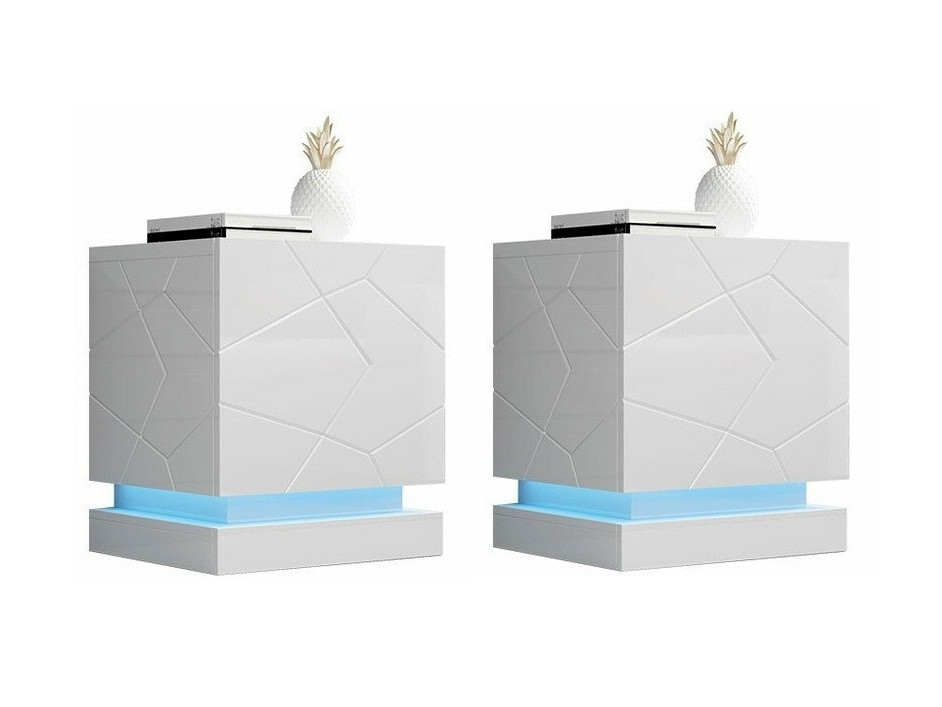 Yöpöytäsetti Linar (Valkoinen + Kiiltävä valkoinen)