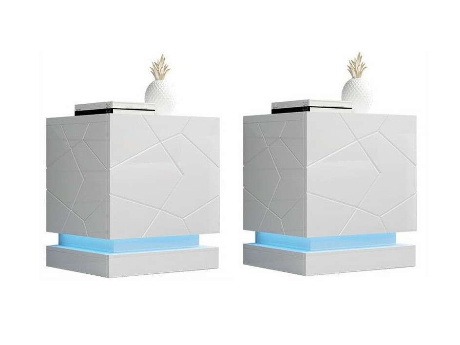 Yöpöytäsetti Linar (Valkoinen + Kiiltävä valkoinen)