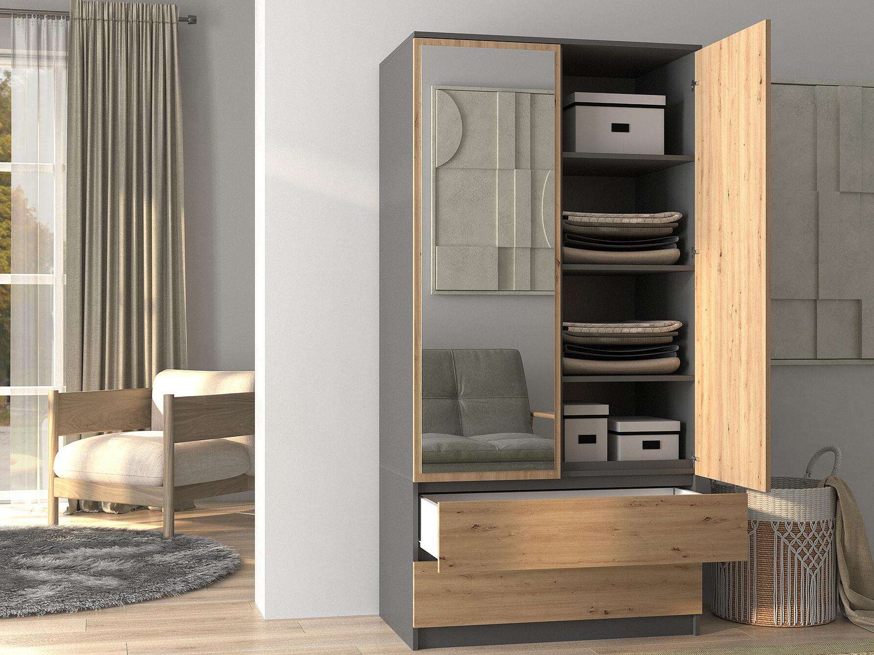 Vaatekaappi Elbvelu 116 (Antrasiitti + Artisaanitammi)