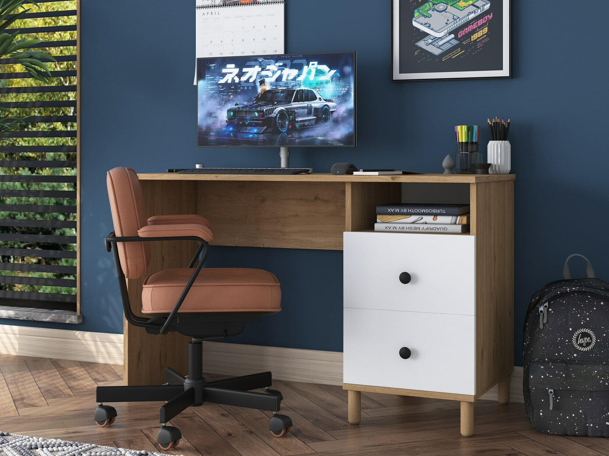 Työpöytä Catdelu 102 (Pähkinä + Valkoinen)