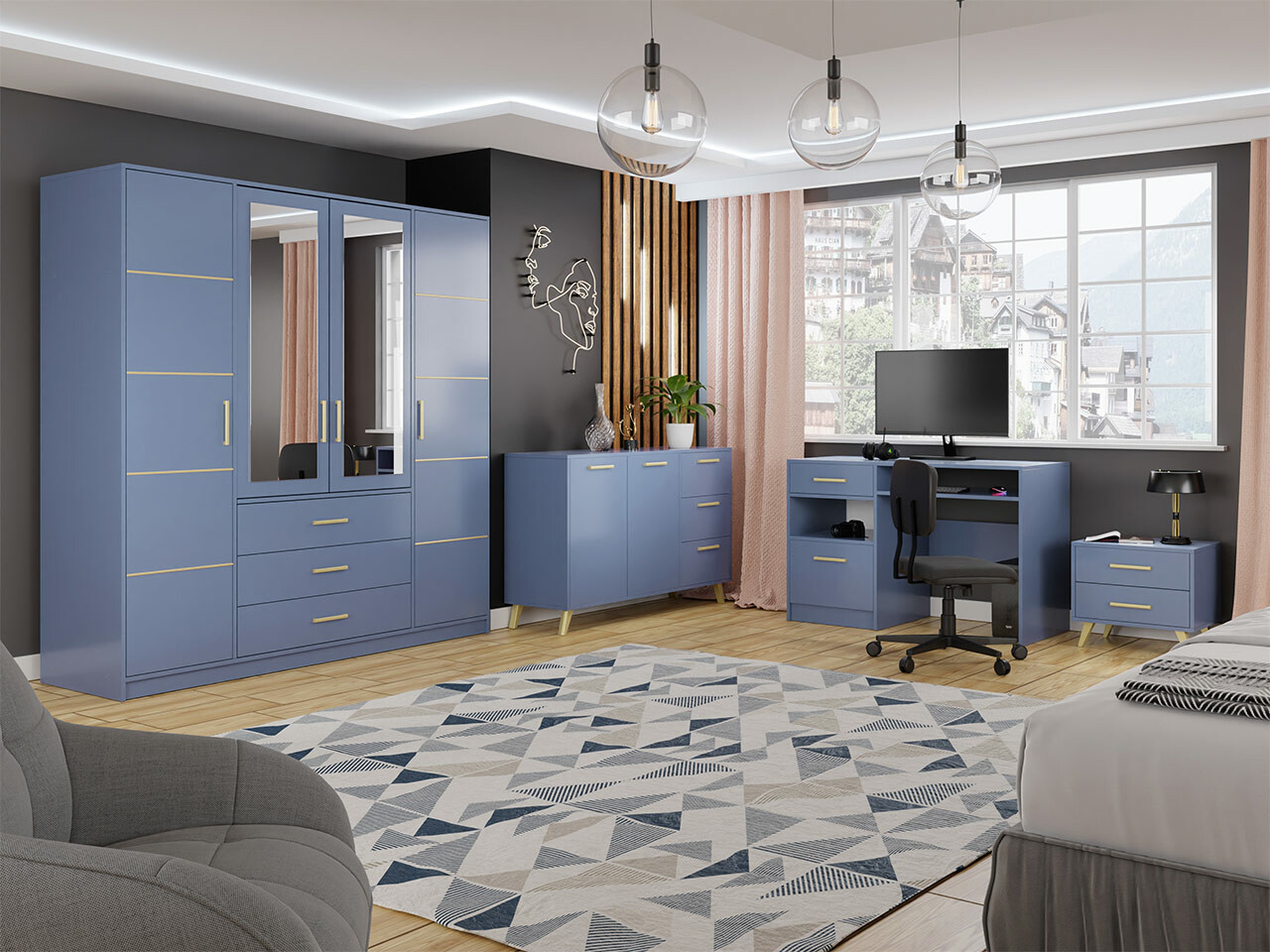 Huonekalusetti Rosa I (Sininen)