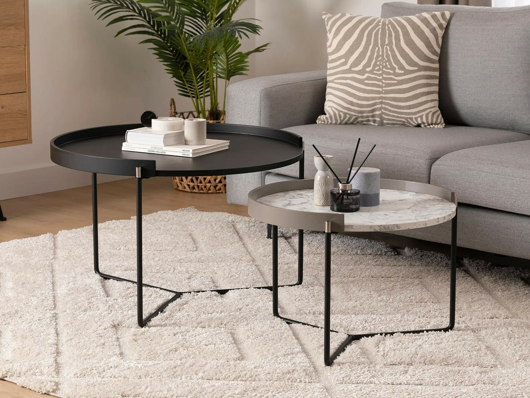 Sohvapöytäsetti Kailua 2135 (Antrasiitti + Harmaa marmori)