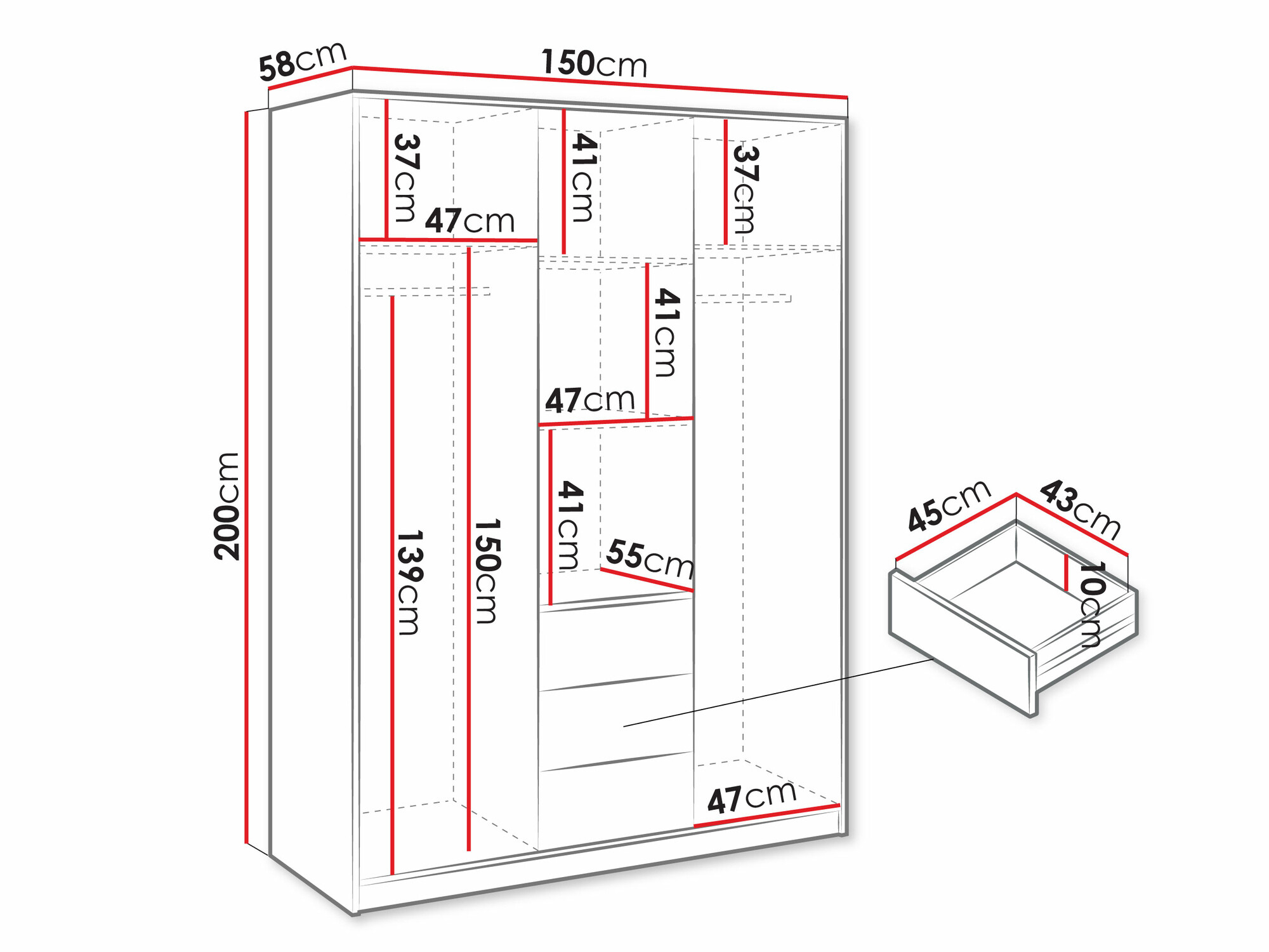 Vaatekaappi Collis I (Wotan tammi + Musta)