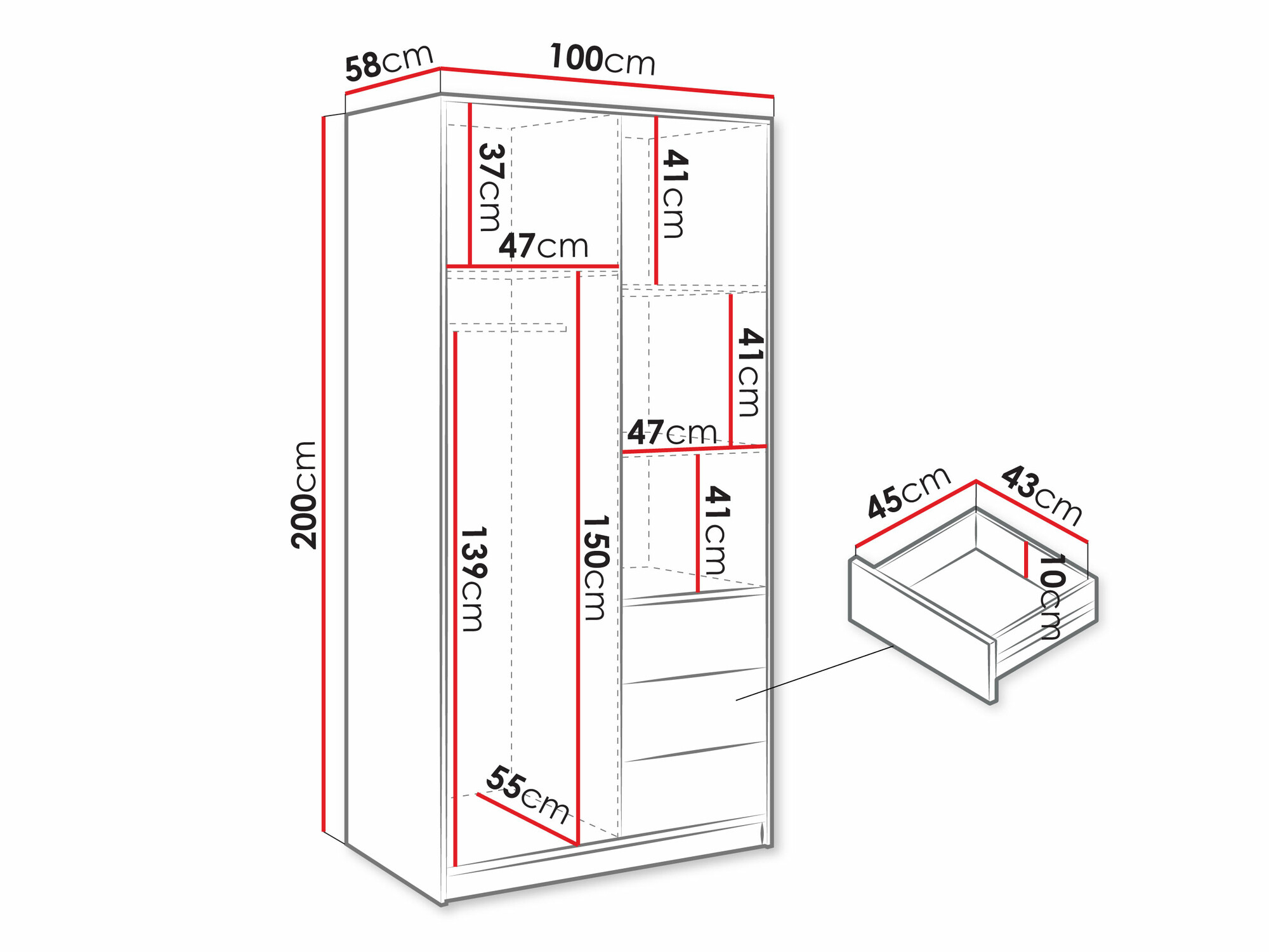 Vaatekaappi Collis (Wotan tammi + Musta)