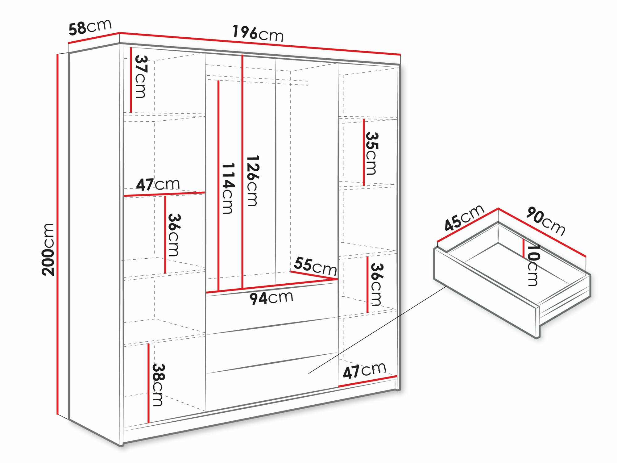 Vaatekaappi Collis II (Wotan tammi + Musta)