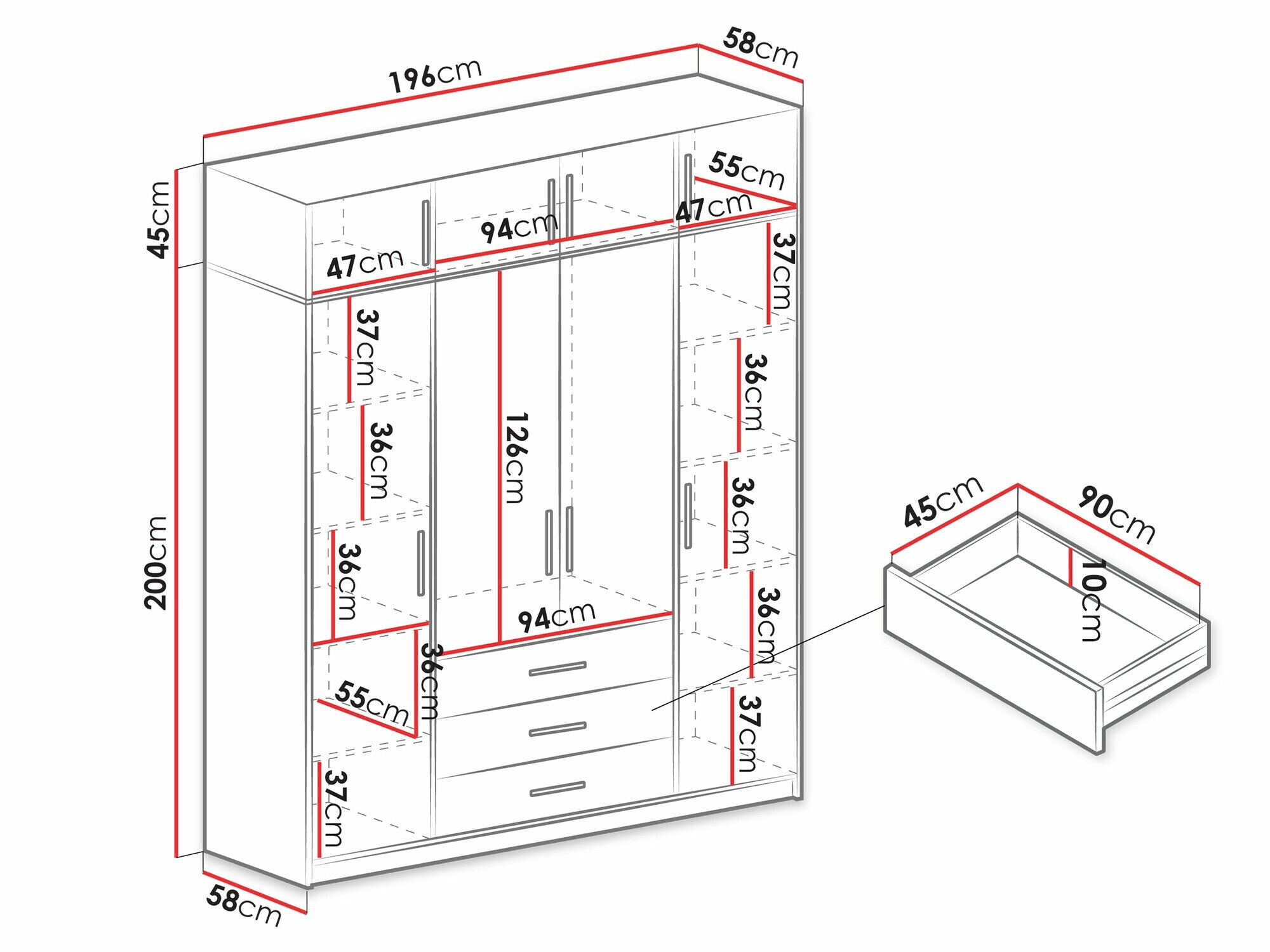 Vaatekaappi Dortivu 147 (Wellington-tammi)
