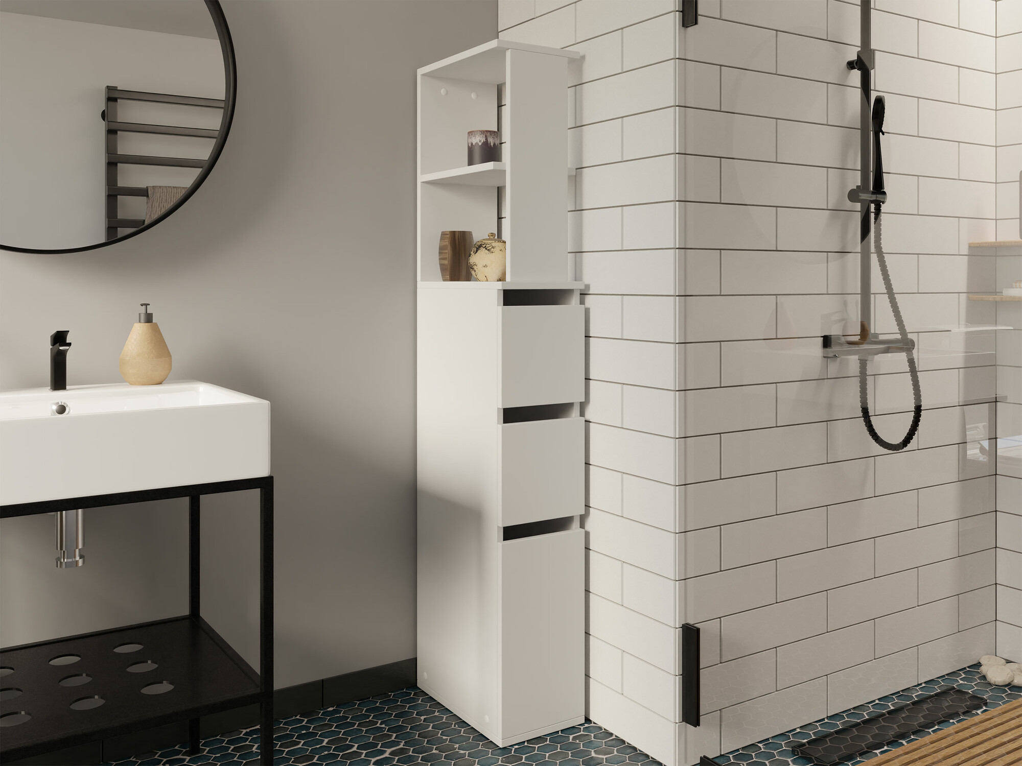 Pystymallinen kylpyhuonekaappi Comfivo Ova