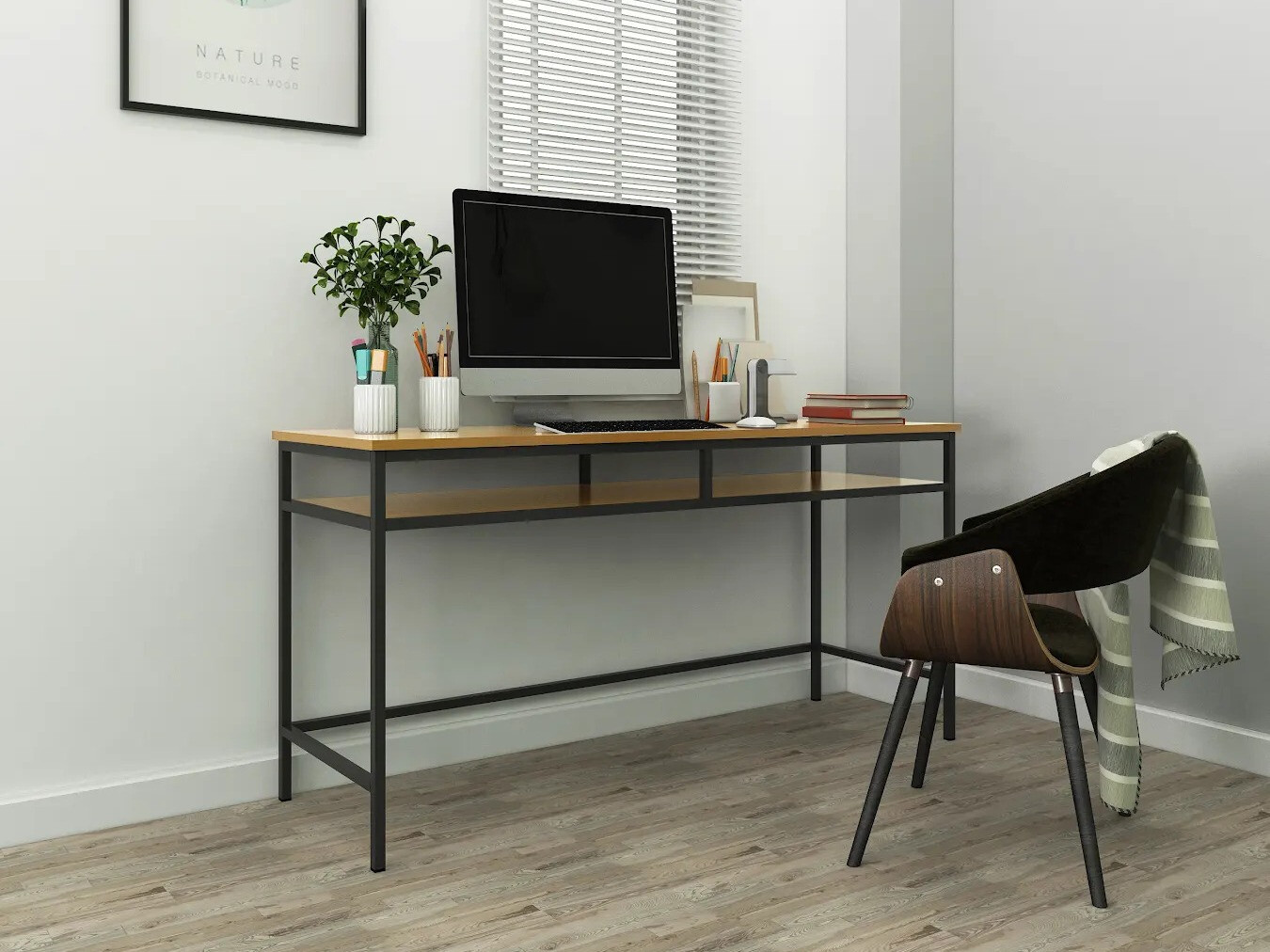 Työpöytä Merfeli 104 (Harmaa + Tammi)