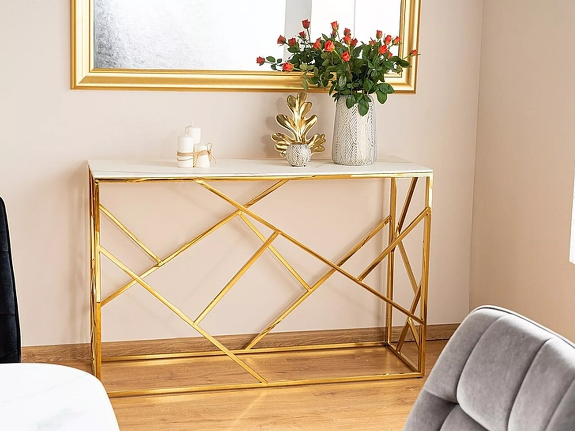 Konsoli Detroit 459 (Kultainen + Valkoinen marmori)