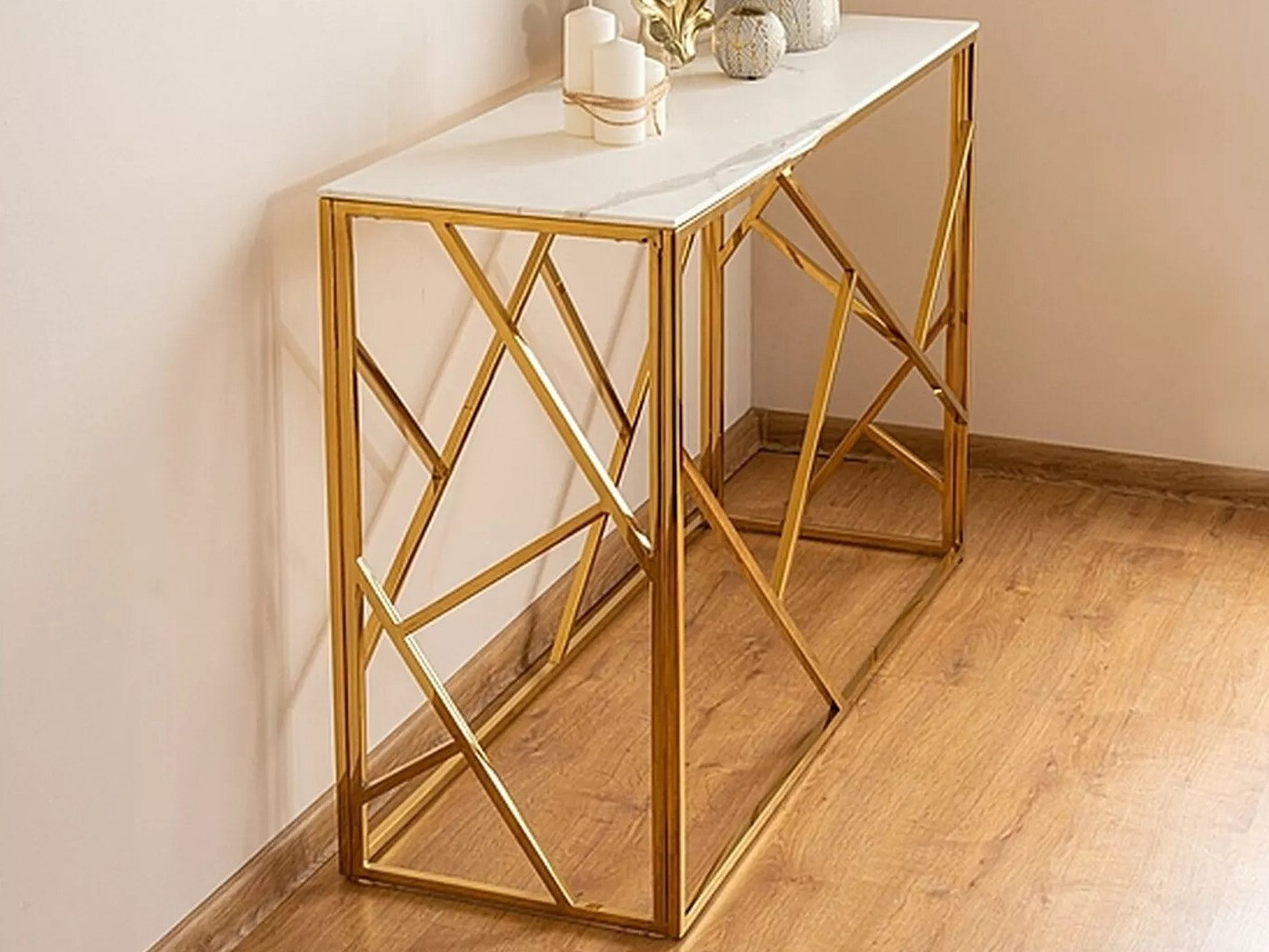 Konsoli Detroit 459 (Kultainen + Valkoinen marmori)