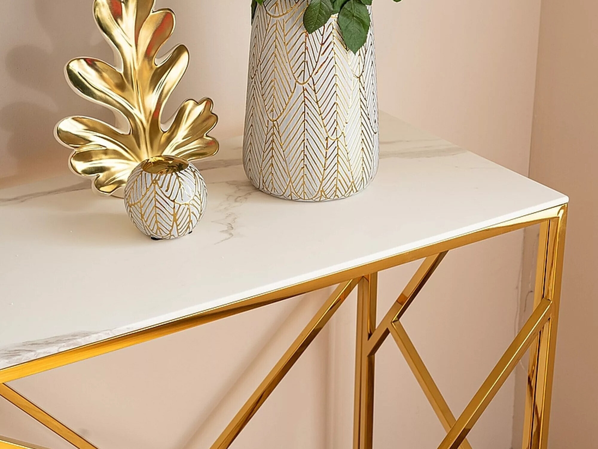 Konsoli Detroit 459 (Kultainen + Valkoinen marmori)