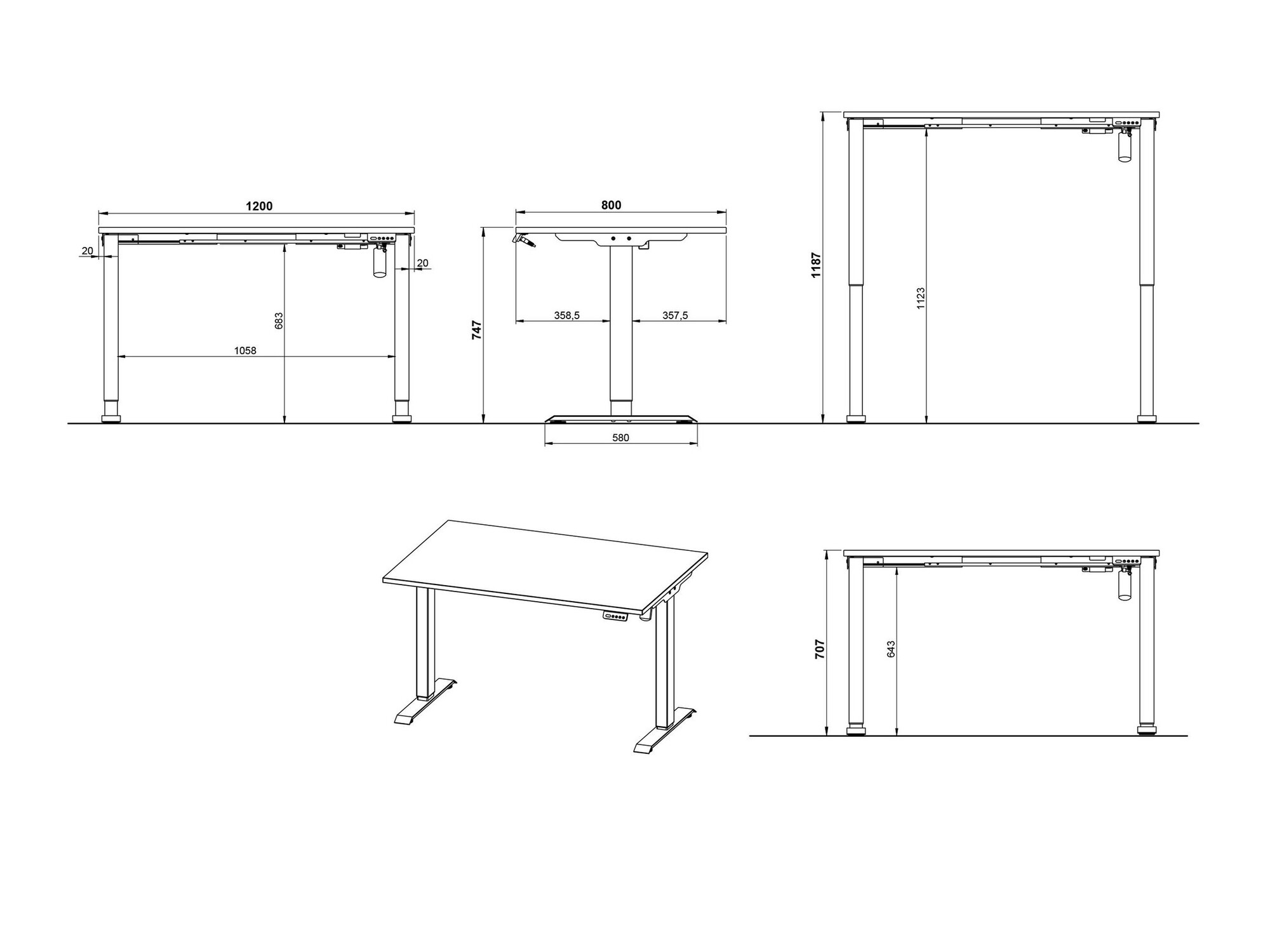 Korkeussäädettävä työpöytä Lartesi 115 (Kashmir + Musta)