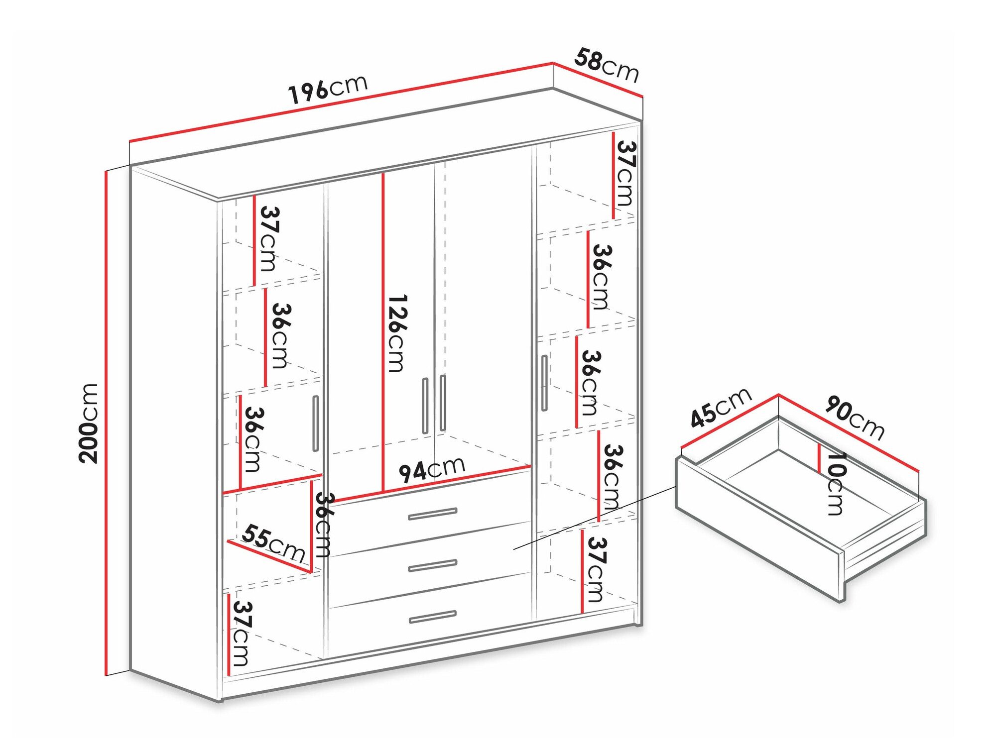 Vaatekaappi Dortivu (Valkoinen)
