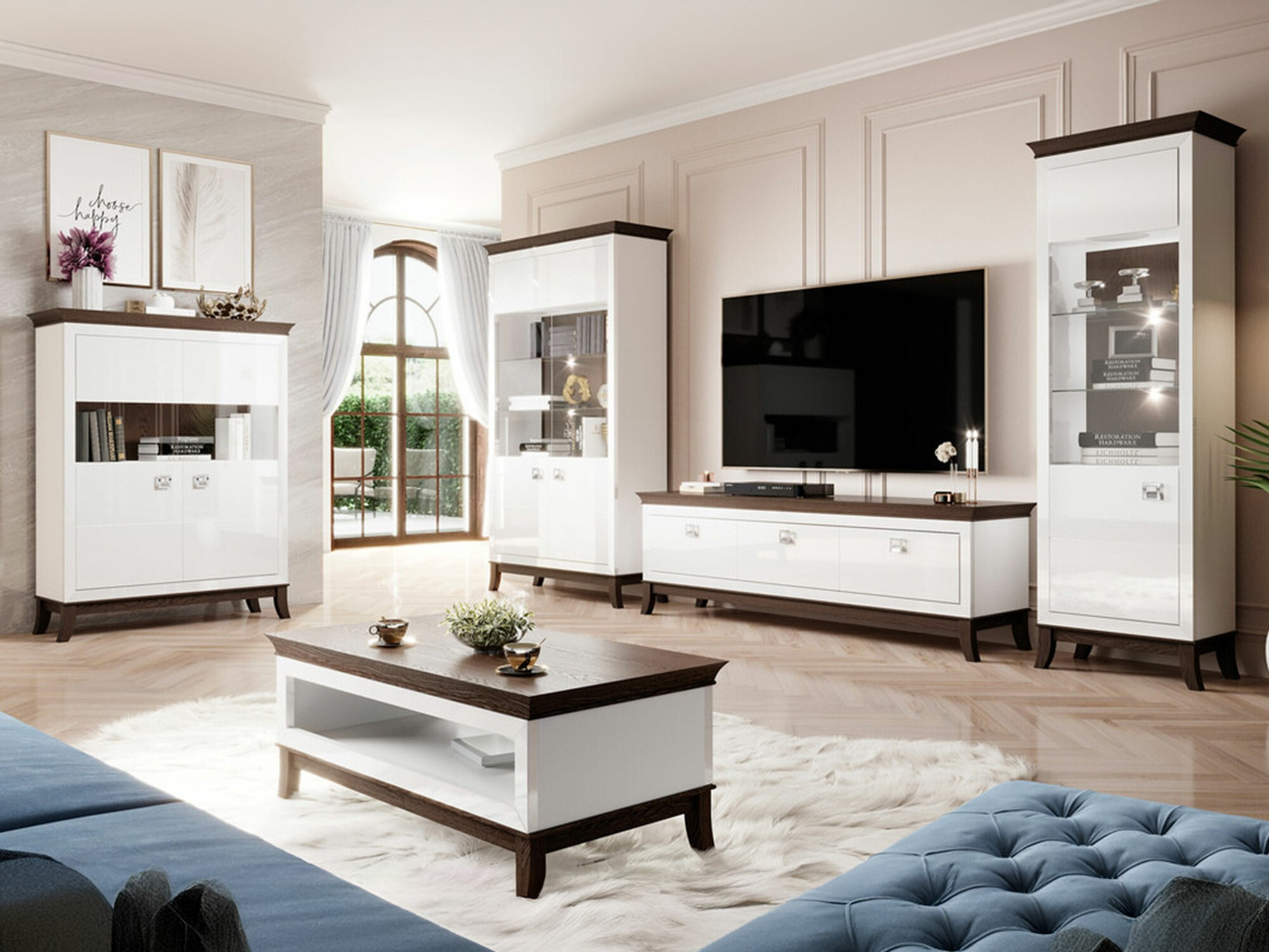 Hylly Austin BA100 (Kiiltävä valkoinen + Tumma tammi)