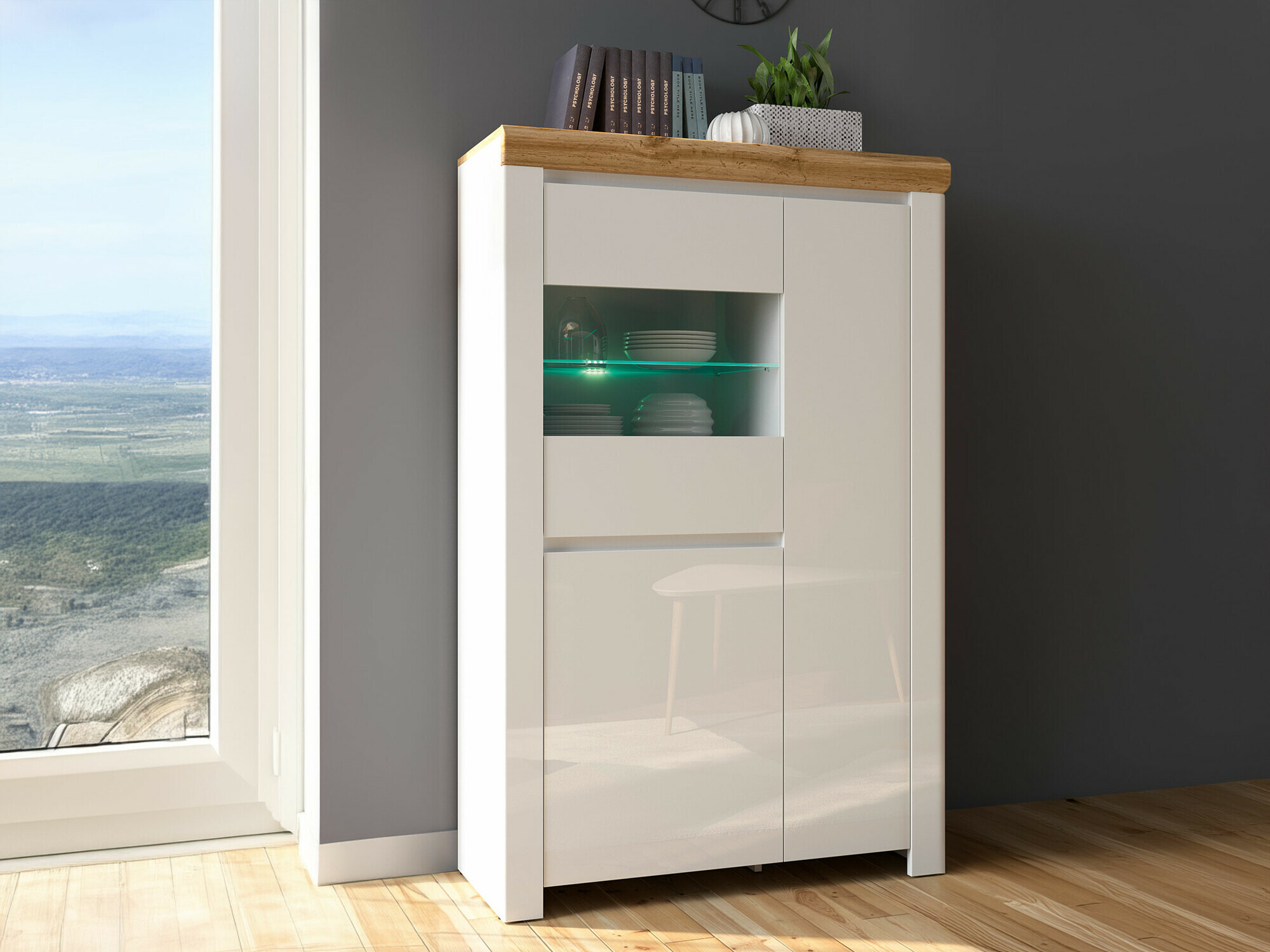 Hylly Sonsoru 105 (Valkoinen + Kiiltävä valkoinen + Wotan tammi)