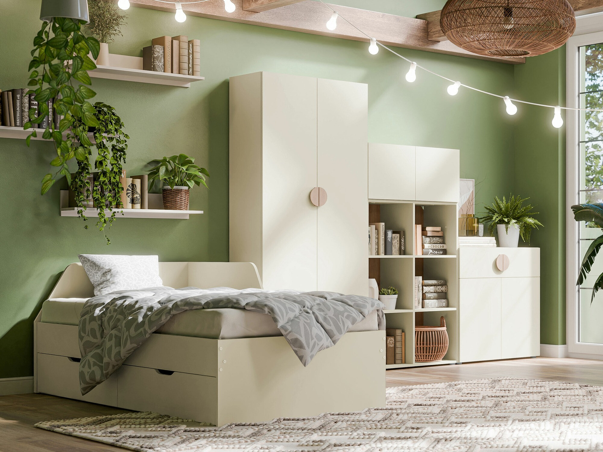 Makuuhuonesetti Morsoru 114 (Beige + Artisaanitammi)