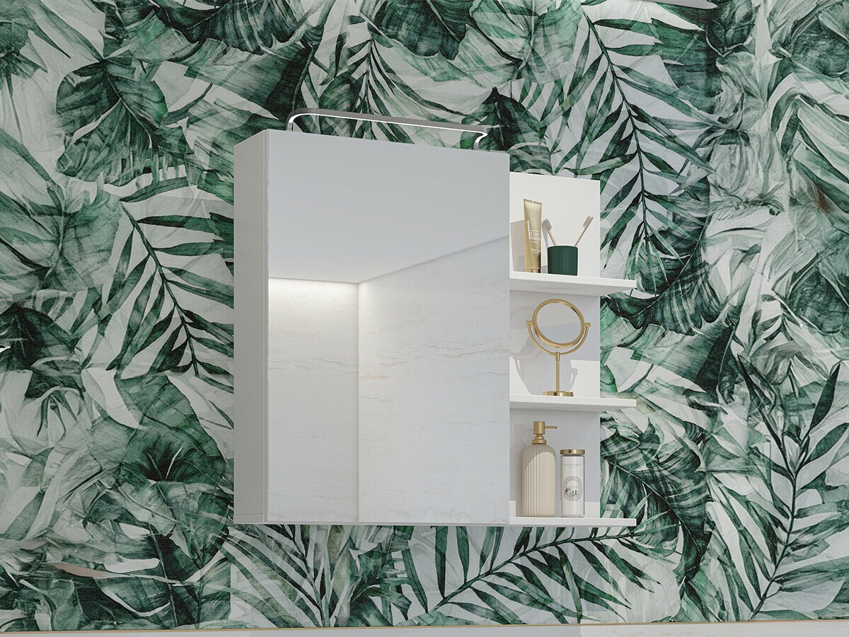 Kylpyhuoneen peilikaappi Tecavu 102 (Kiiltävä valkoinen + Valkoinen)
