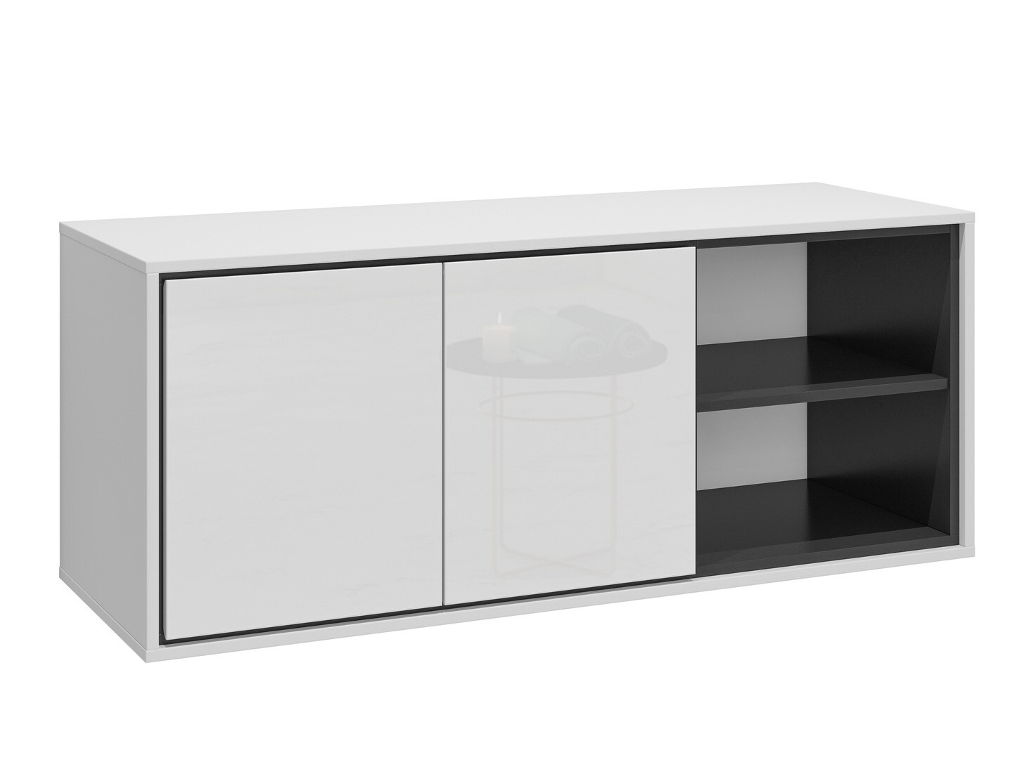 Seinäkiinnitteinen kylpyhuonekaappi Tecavu 104 (Kiiltävä valkoinen + Valkoinen)