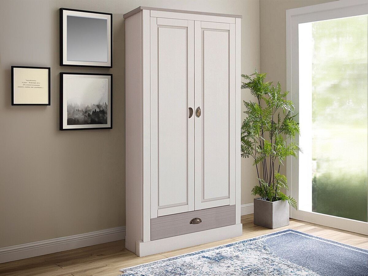 Vaatekaappi Etviri 109 (Valkoinen + Harmaa)