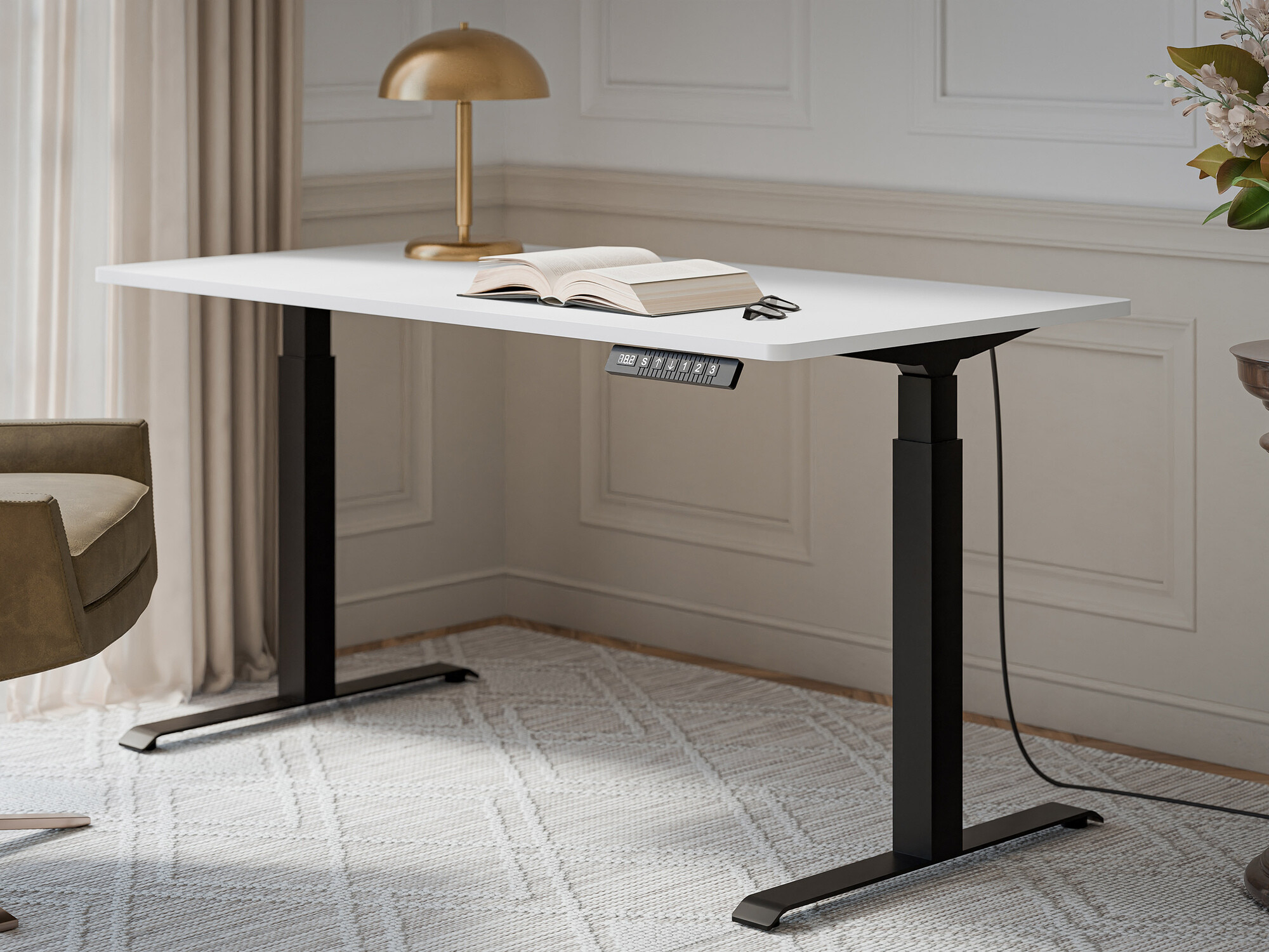 Korkeussäädettävä työpöytä Charlotte 195 (Valkoinen + Musta)