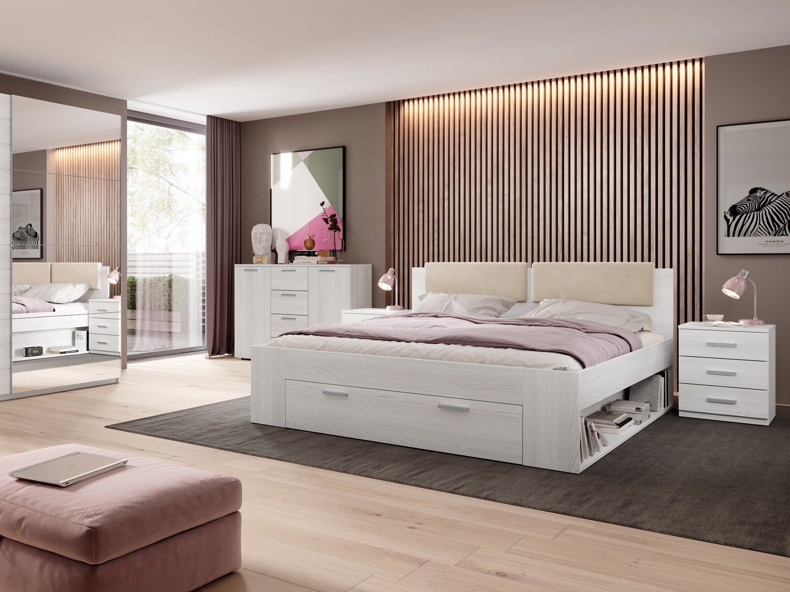 Sänky Levruvu 106 (Valkaistu tuhka + Beige)