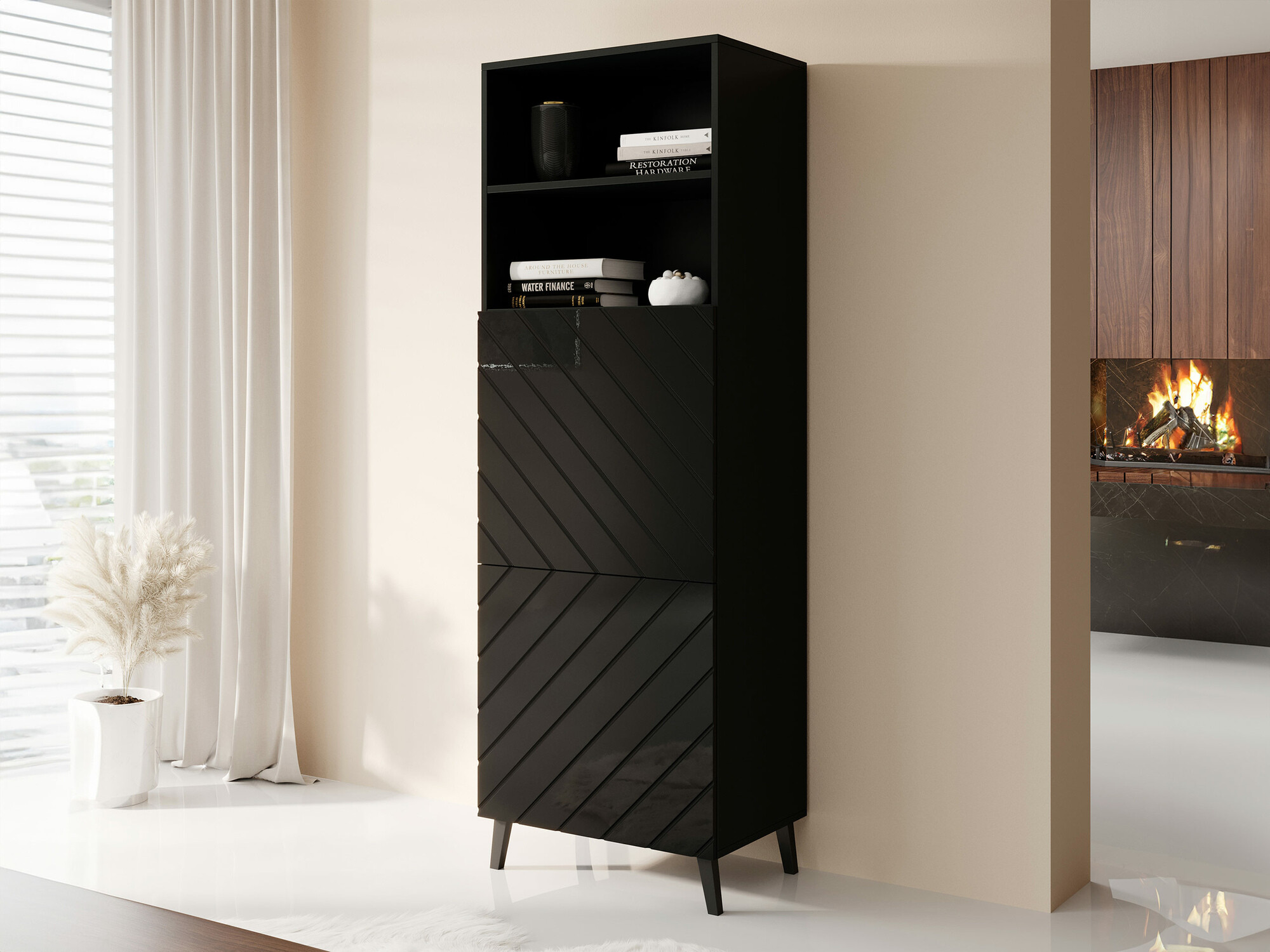 Hylly Charlotte 178 (Musta + Kiiltävä musta)