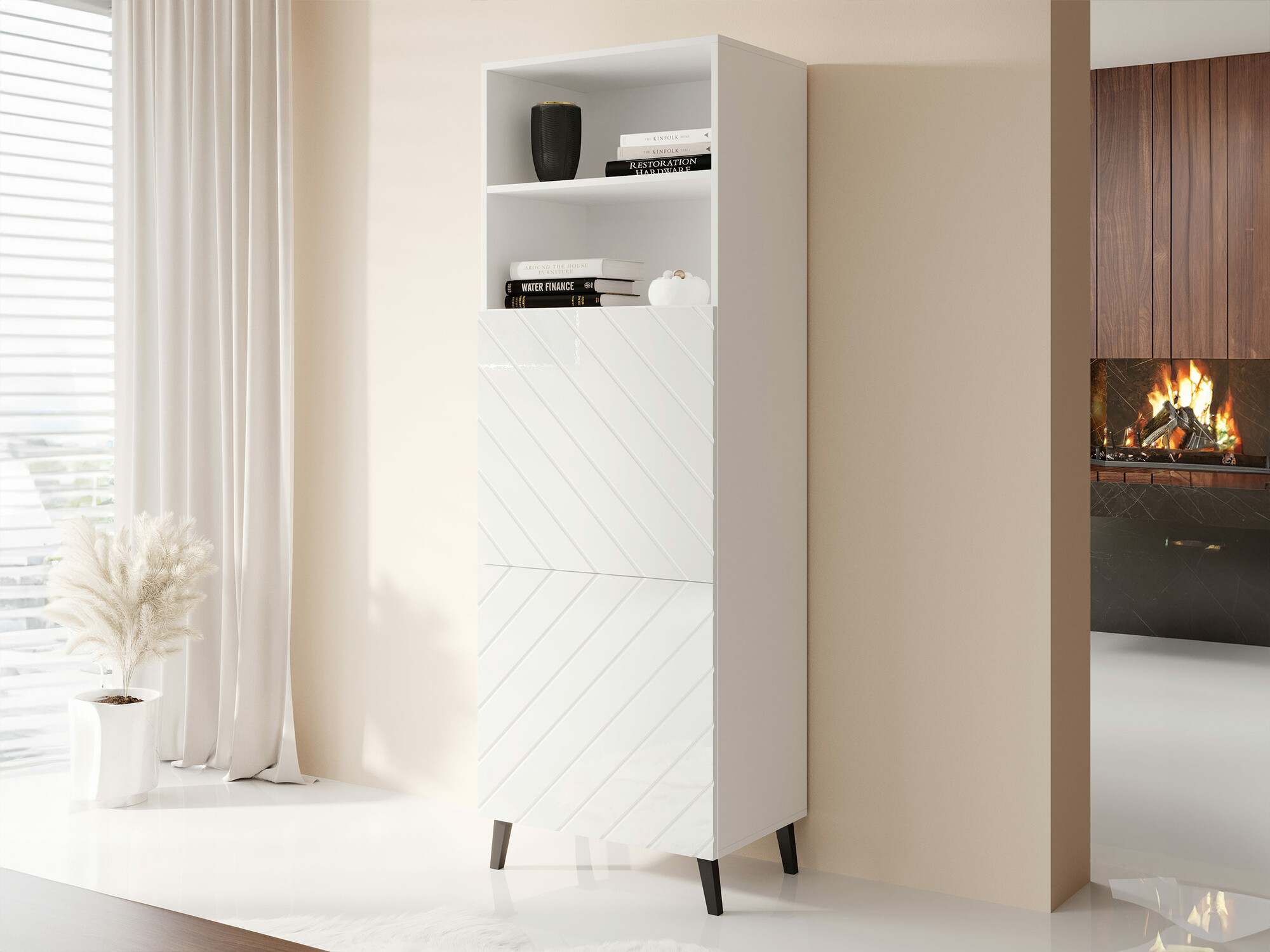 Hylly Charlotte 178 (Valkoinen + Kiiltävä valkoinen)