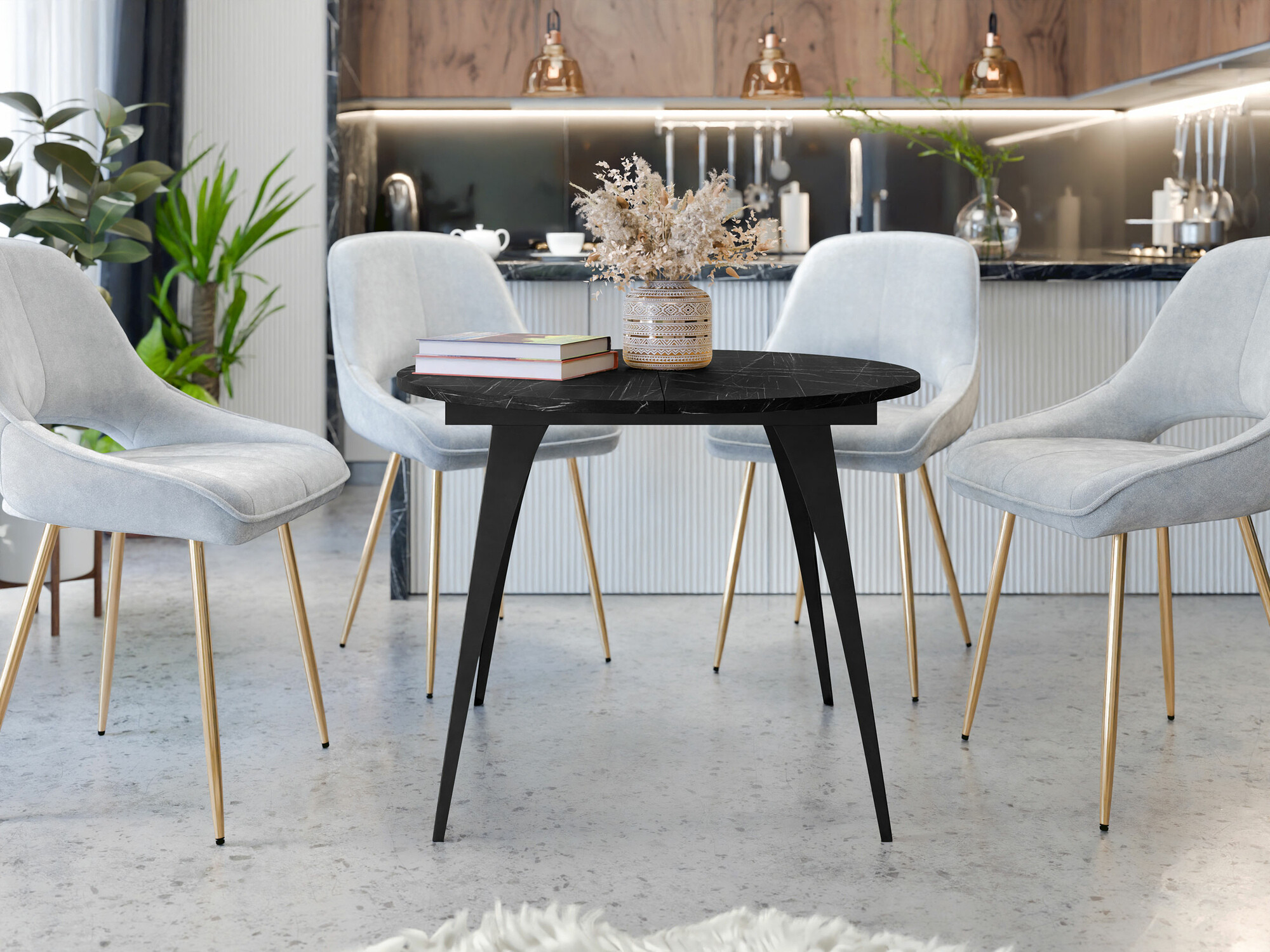 Pöytä Oswego 132 (Musta marmori)