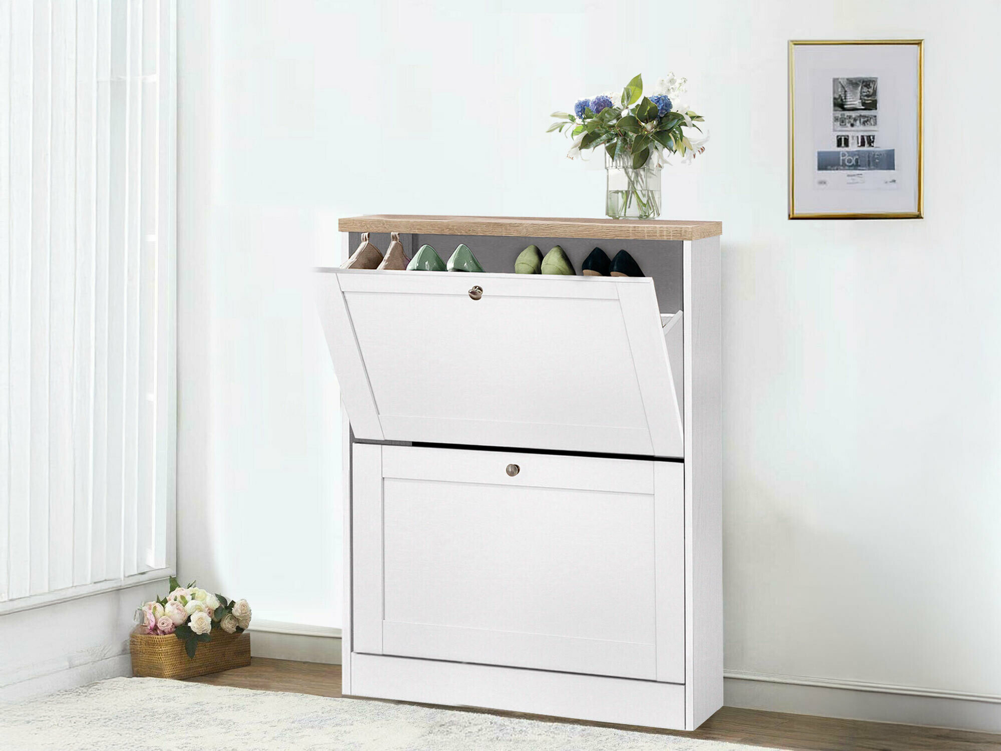 Kenkäkaappi Cirtene 100 (Valkoinen + Tammi)