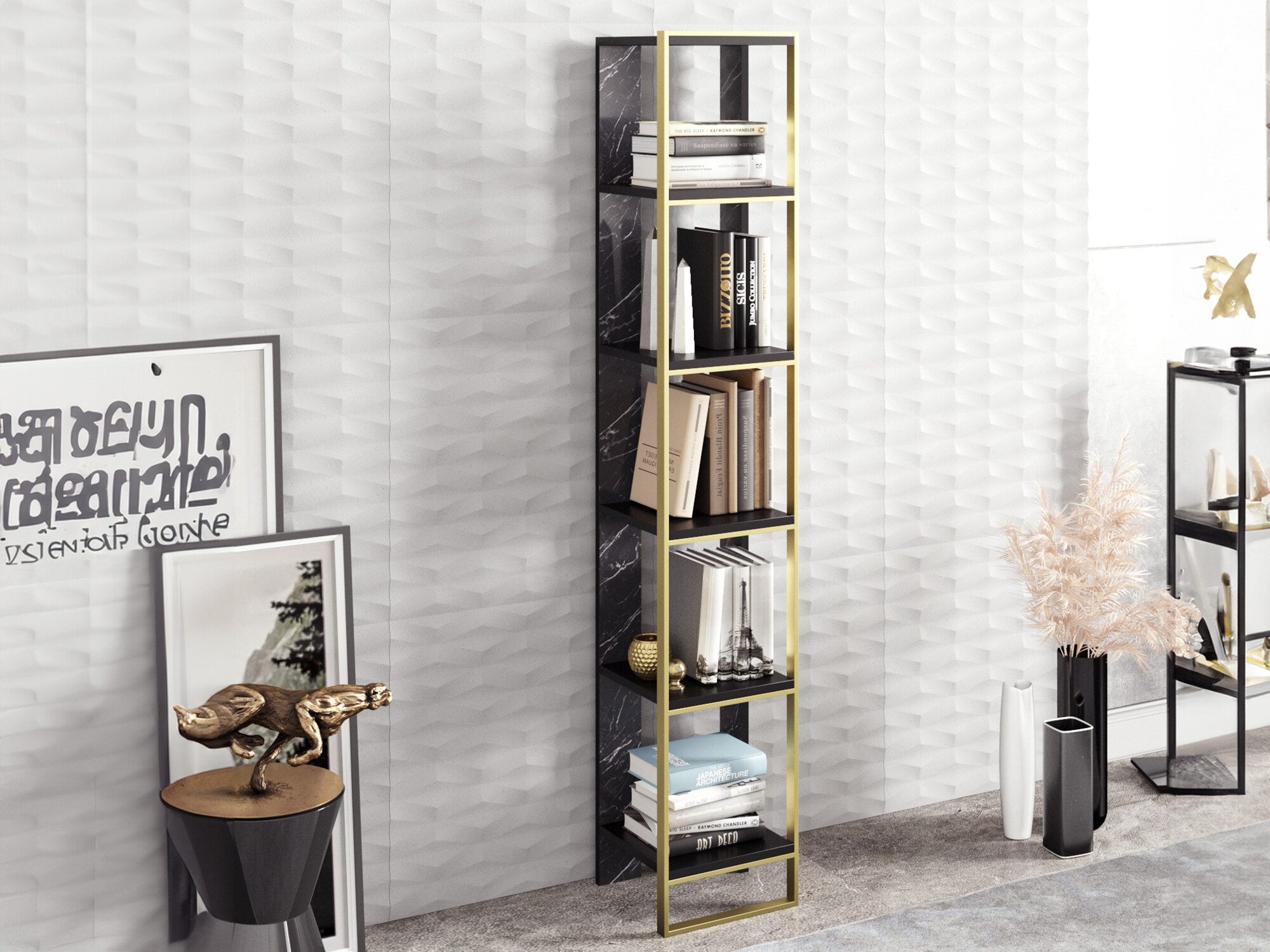 Hylly Kailua 1092 (Musta marmori + Kultainen)