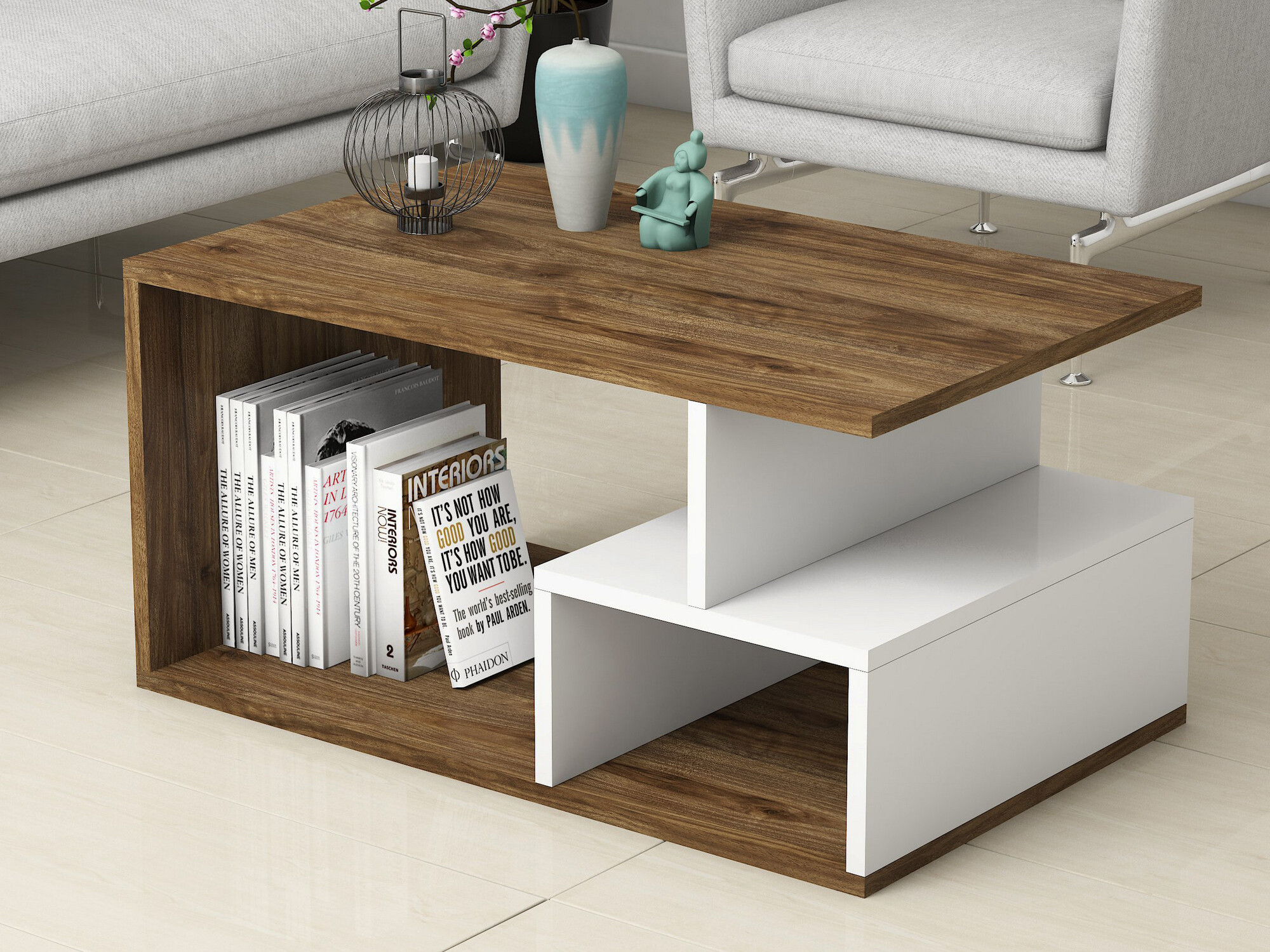 Sohvapöytä Kailua 1104 (Valkoinen + Pähkinä)