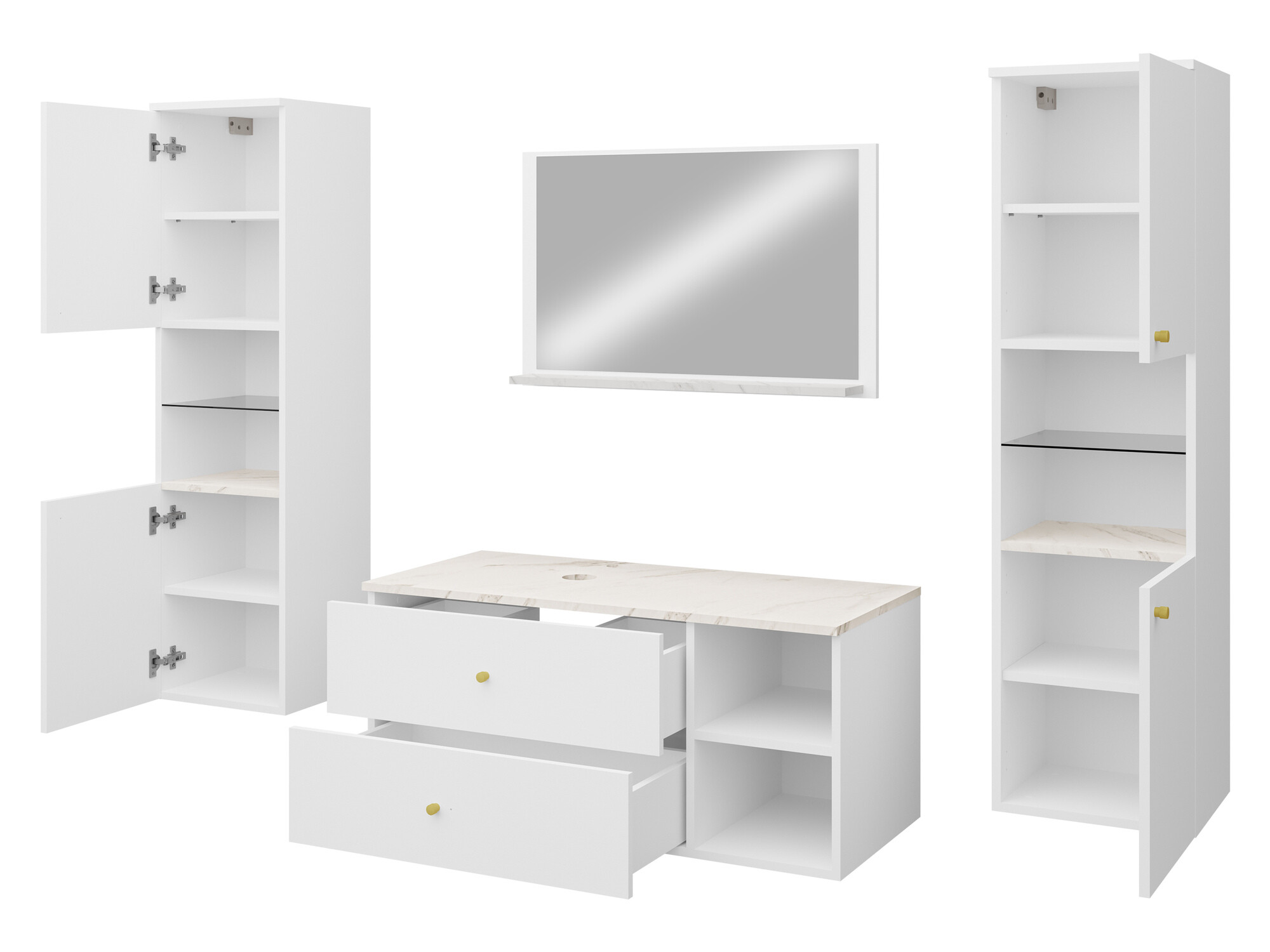 Kylpyhuonesetti Ophruvi 102 (Pähkinä + Valkoinen marmori)